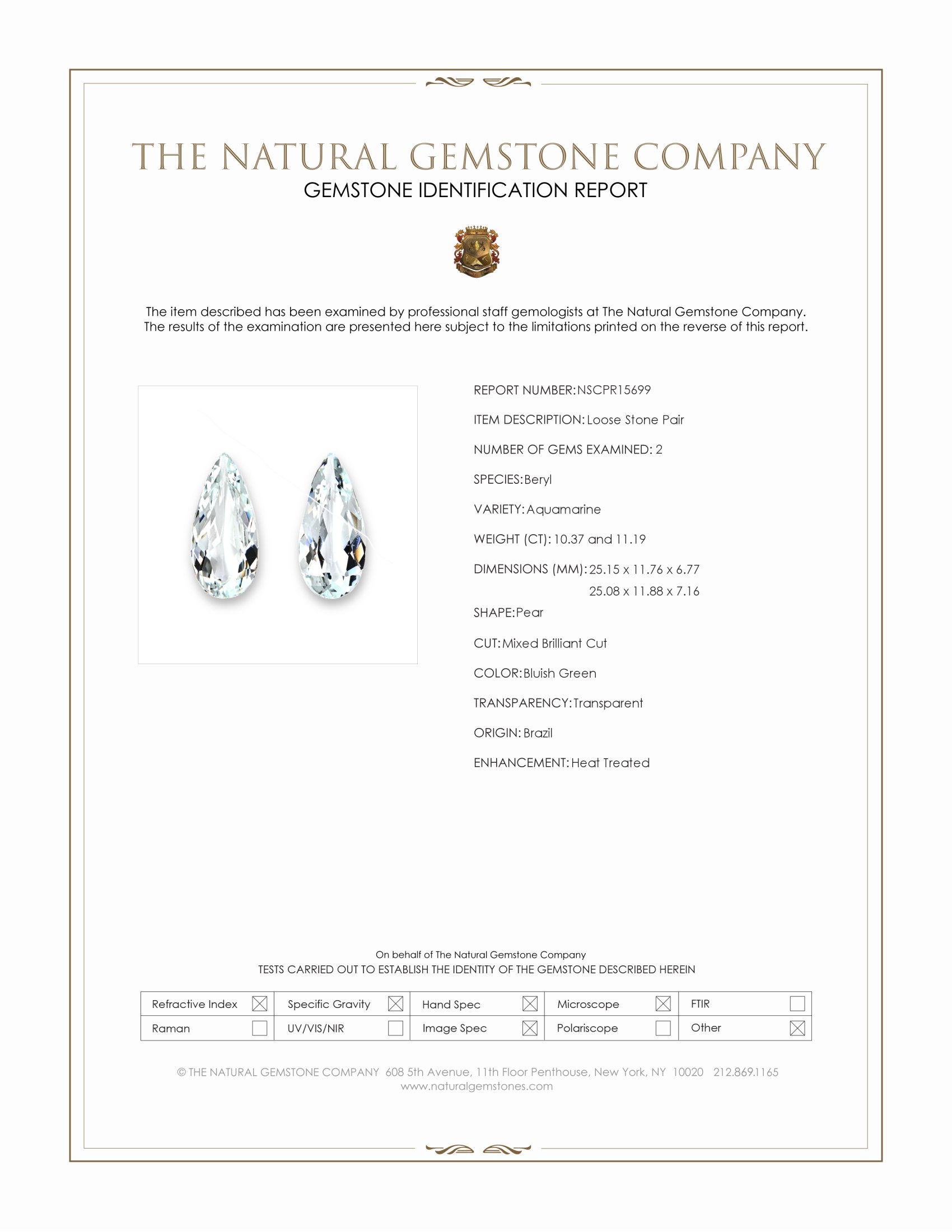 21.56 Ct.Tw. Bluish Green Aquamarine Pair from Brazil