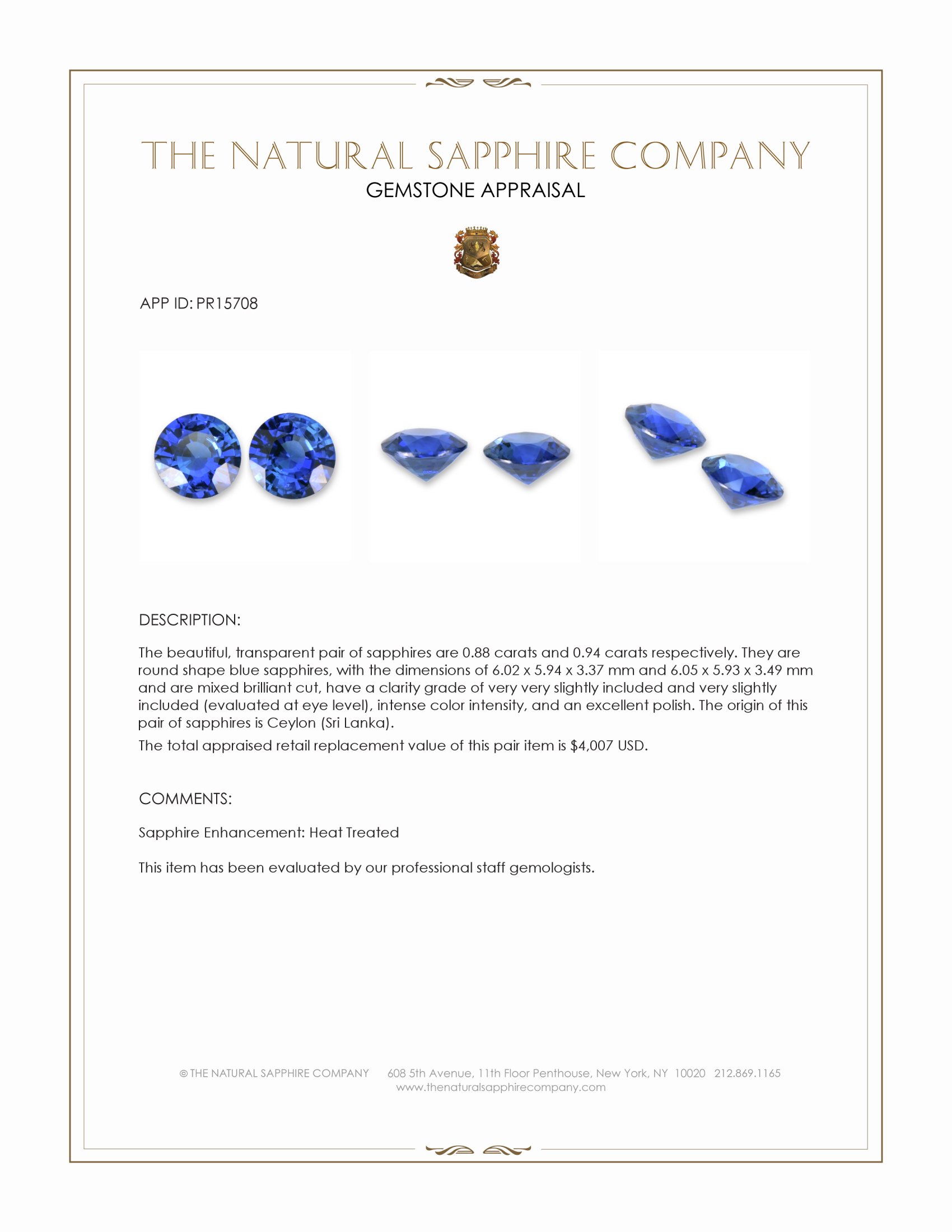 1.82 Ct.Tw. Blue Sapphire Pair from Ceylon (Sri Lanka)