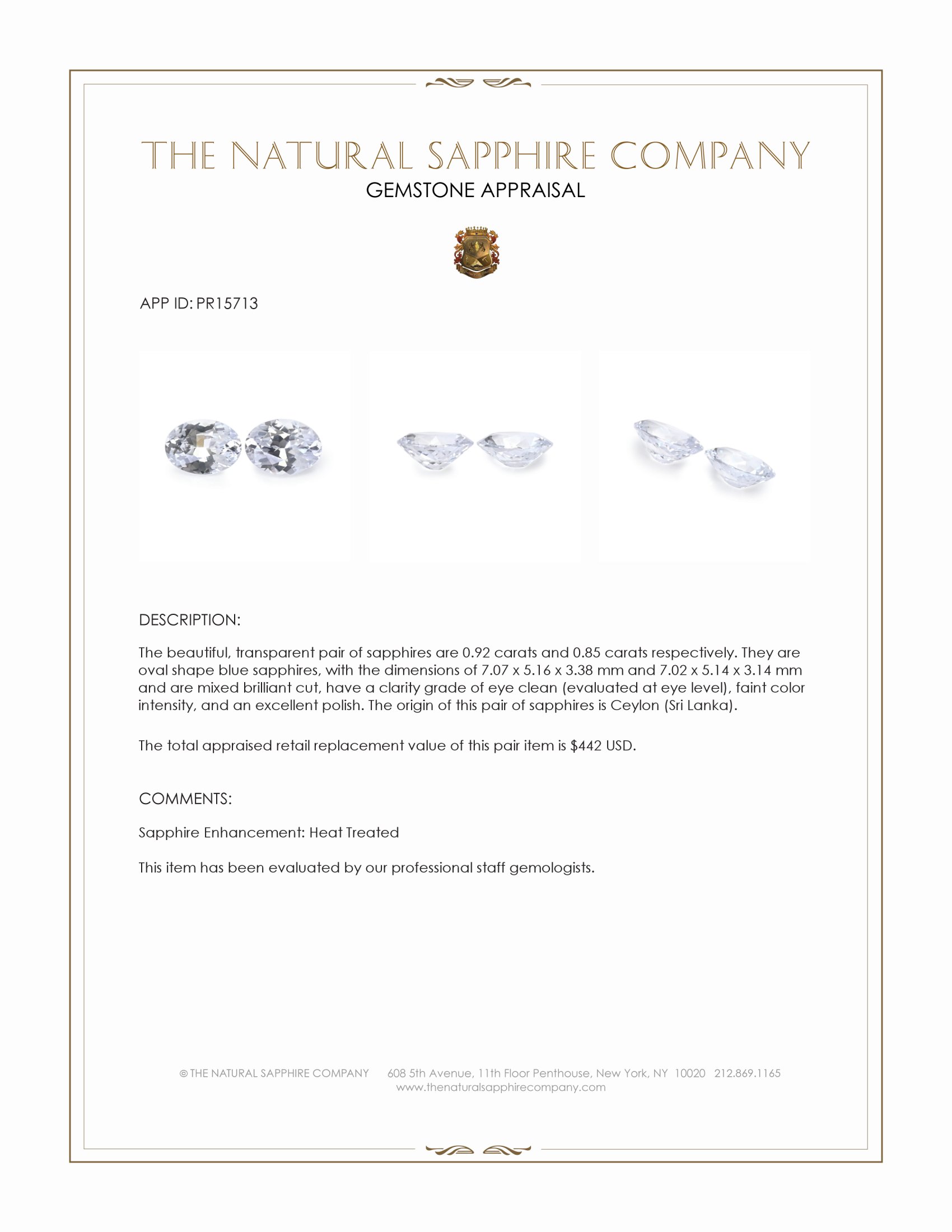 1.77 Ct.Tw. Blue Sapphire Pair from Ceylon (Sri Lanka)