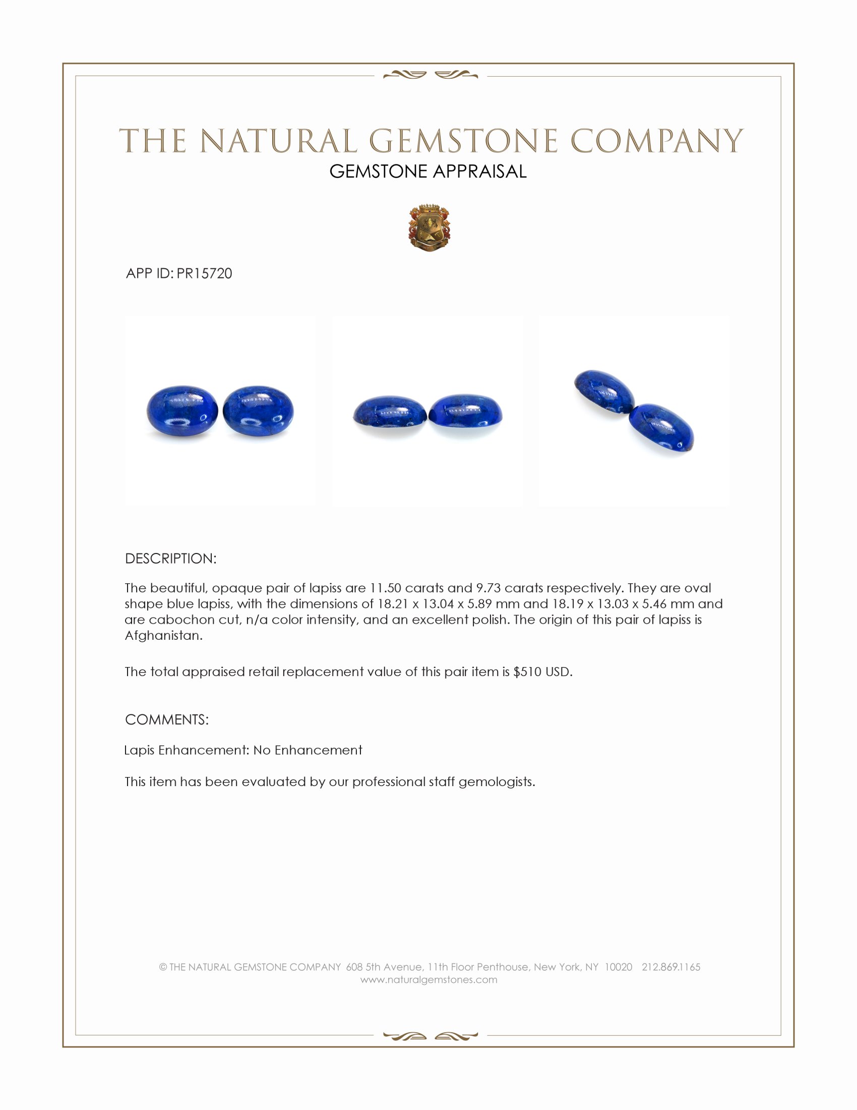 21.23 Ct.Tw. Cabochon Lapis Pair from Afghanistan