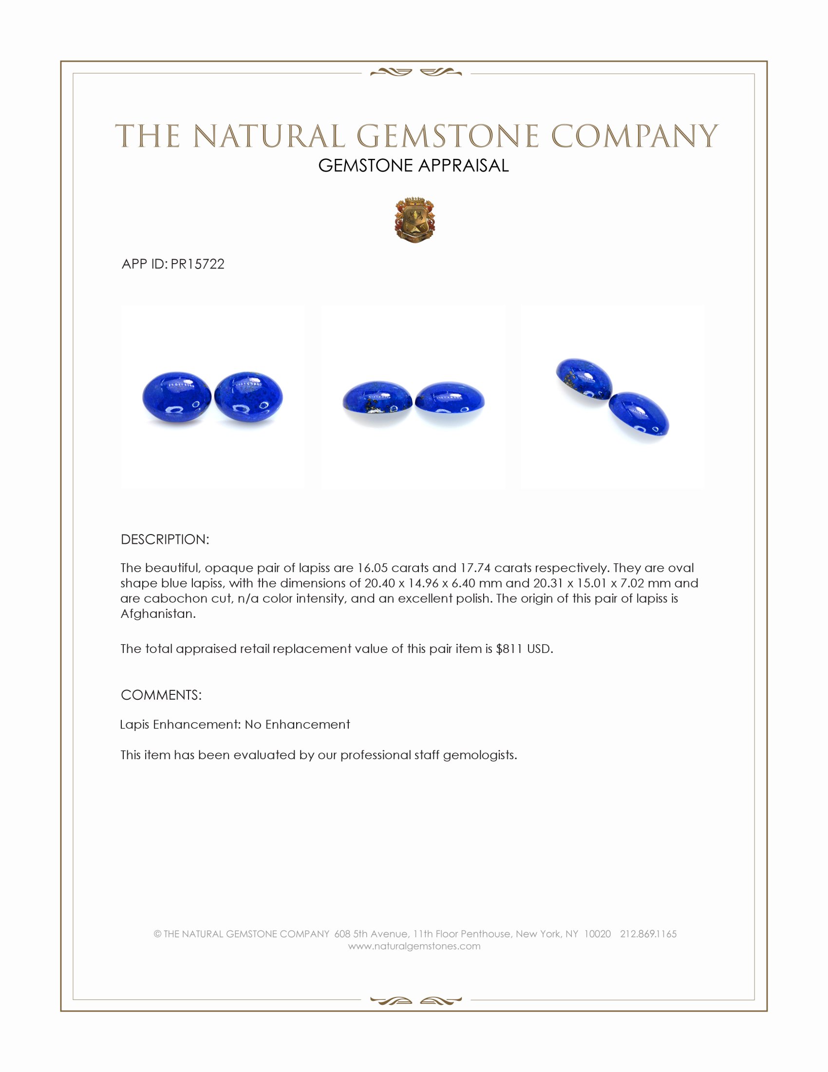 33.79 Ct.Tw. Cabochon Lapis Pair from Afghanistan