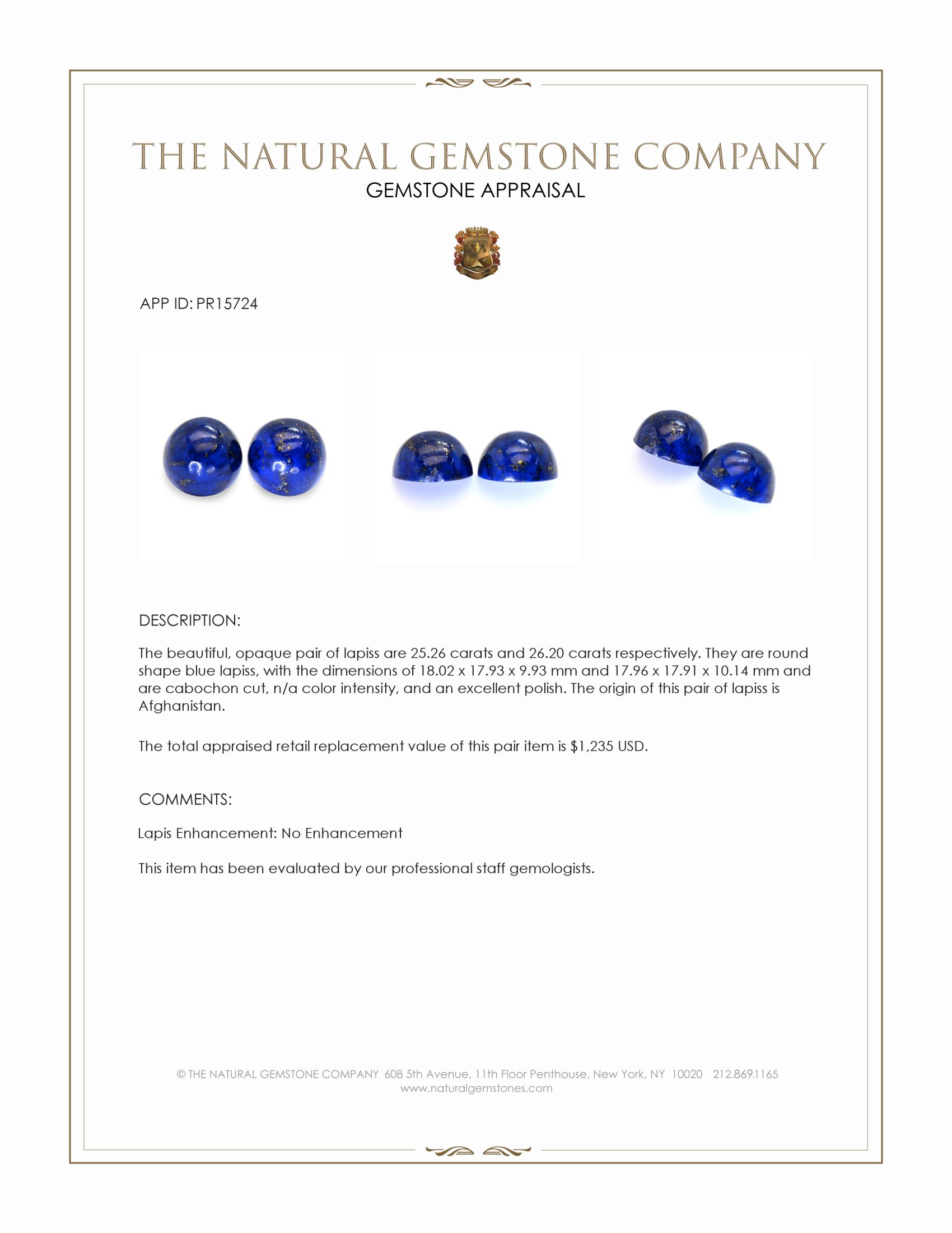 51.46 Ct.Tw. Cabochon Lapis Pair from Afghanistan