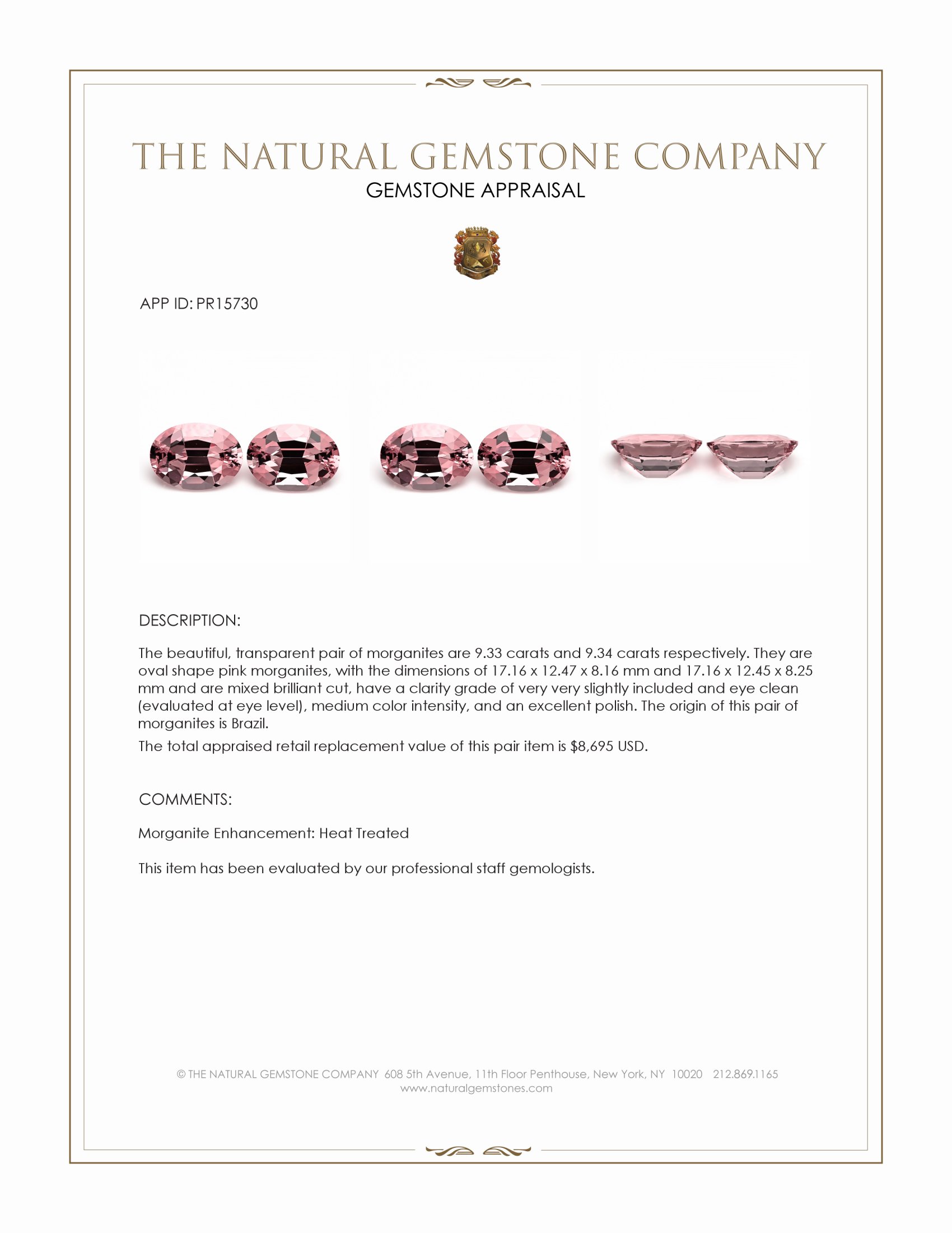 18.67 Ct.Tw. Pink Morganite Pair from Brazil