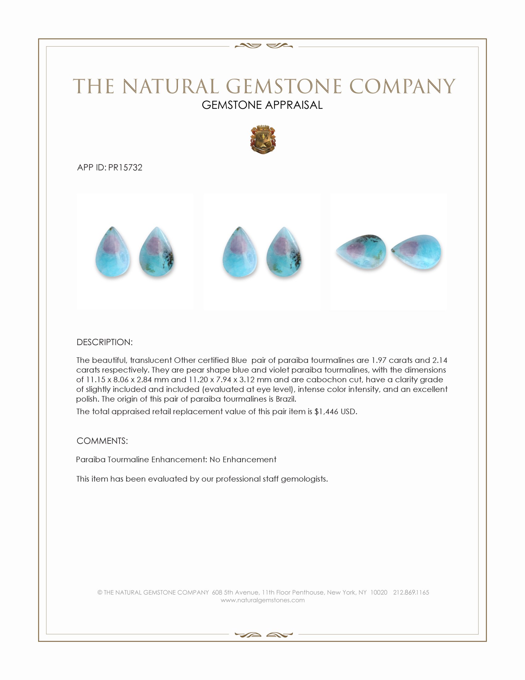 4.11 Ct.Tw. Blue Cabochon Paraiba Tourmaline Pair from Brazil
