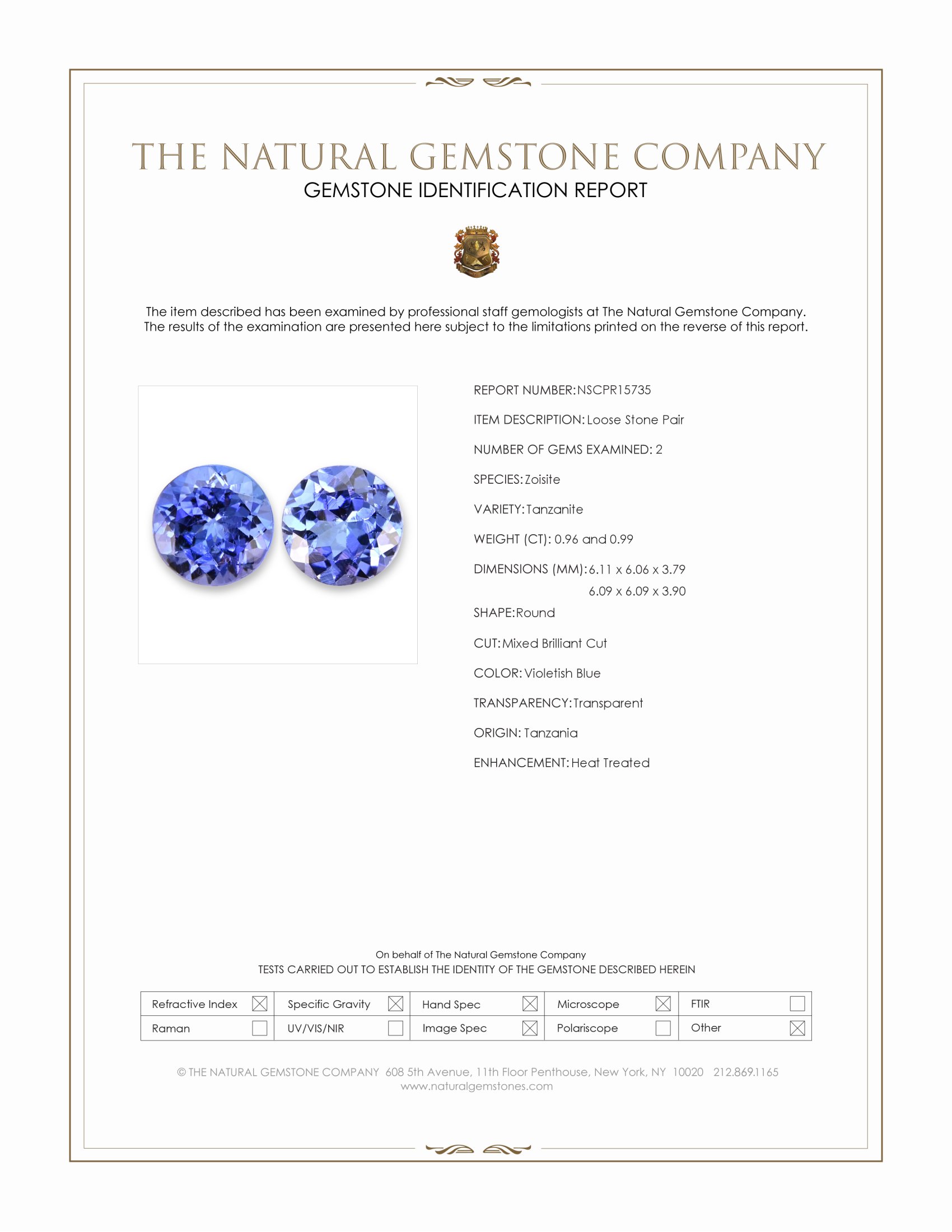 1.95 Ct.Tw. Violetish Blue Tanzanite Pair from Tanzania