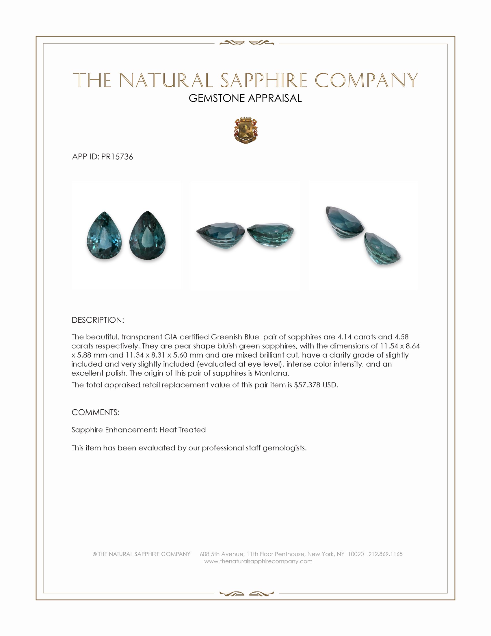 8.72 Ct.Tw. Bluish Green Sapphire Pair from Montana
