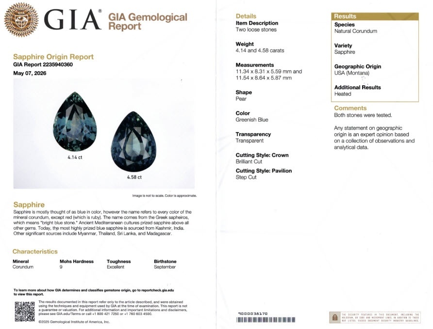 8.72 Ct.Tw. Bluish Green Sapphire Pair from Montana