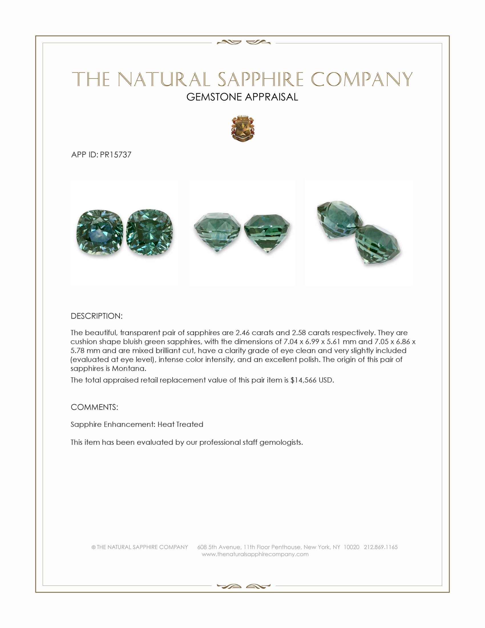 5.04 Ct.Tw. Bluish Green Sapphire Pair from Montana