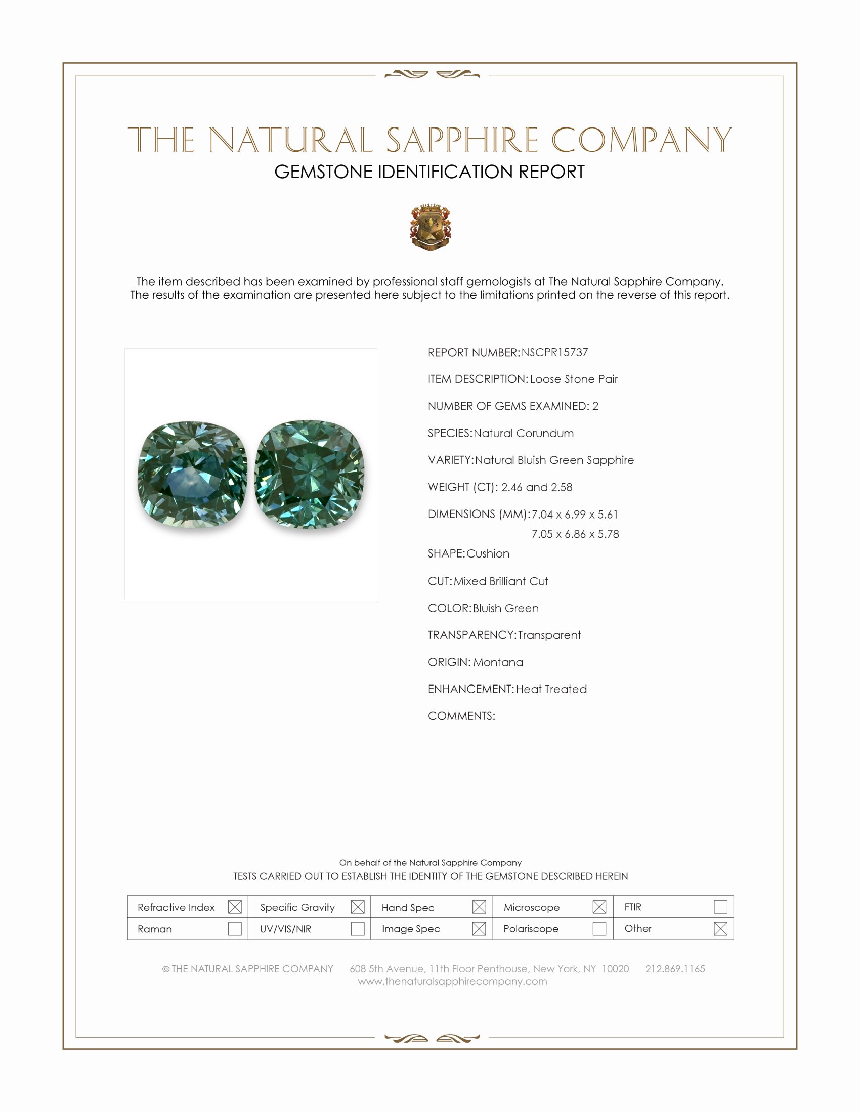 5.04 Ct.Tw. Bluish Green Sapphire Pair from Montana
