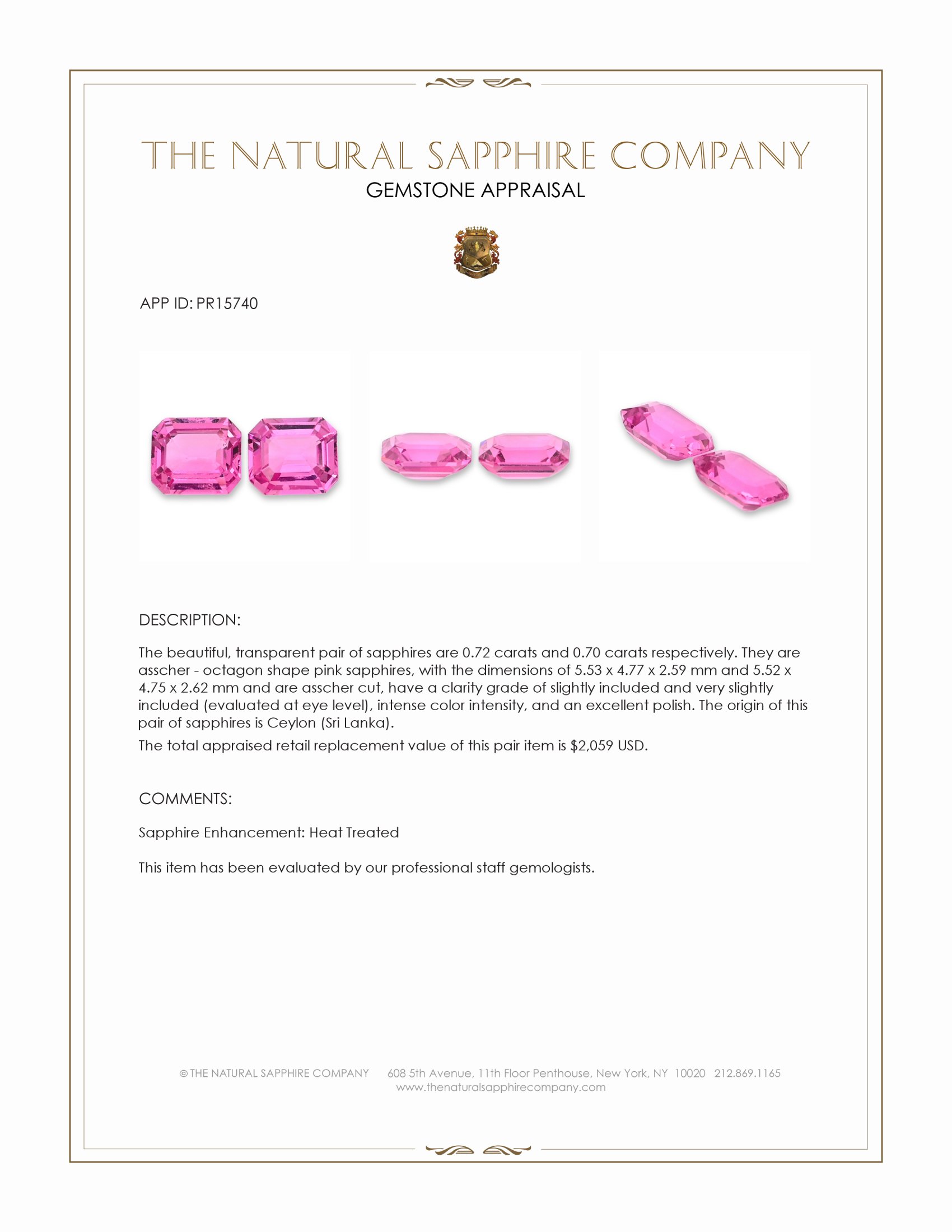 1.42 Ct.Tw. Pink Sapphire Pair from Ceylon (Sri Lanka)