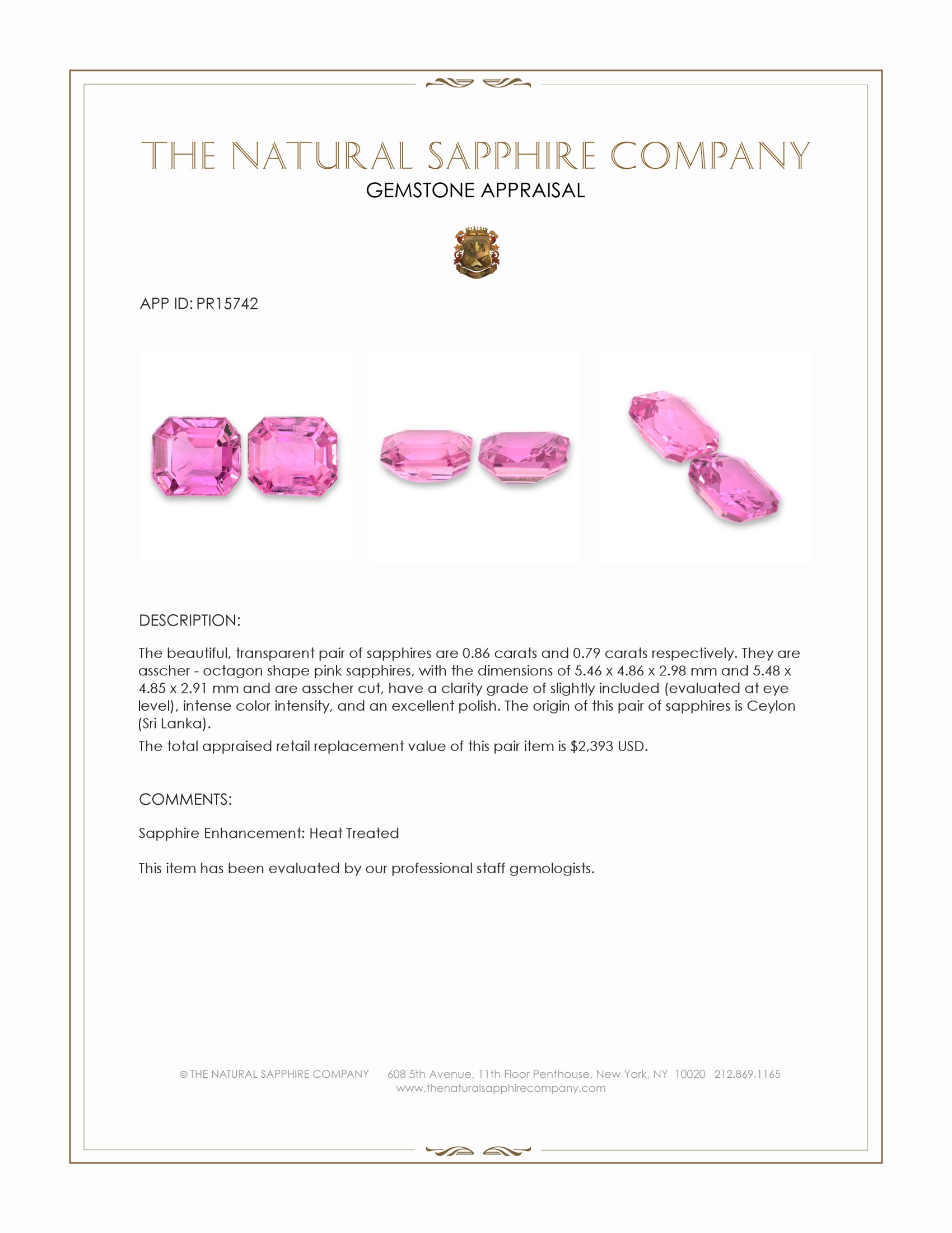 1.65 Ct.Tw. Pink Sapphire Pair from Ceylon (Sri Lanka)