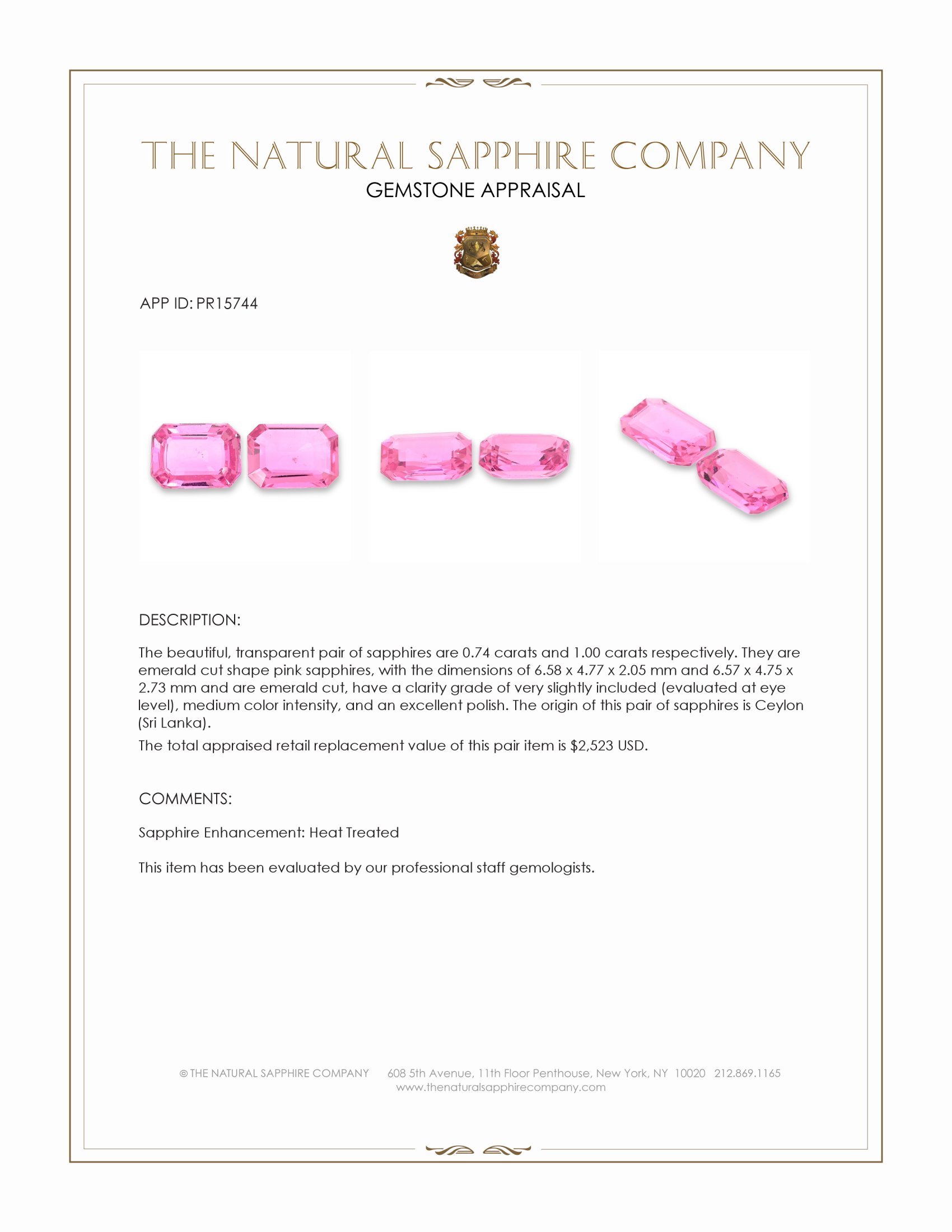 1.74 Ct.Tw. Pink Sapphire Pair from Ceylon (Sri Lanka)