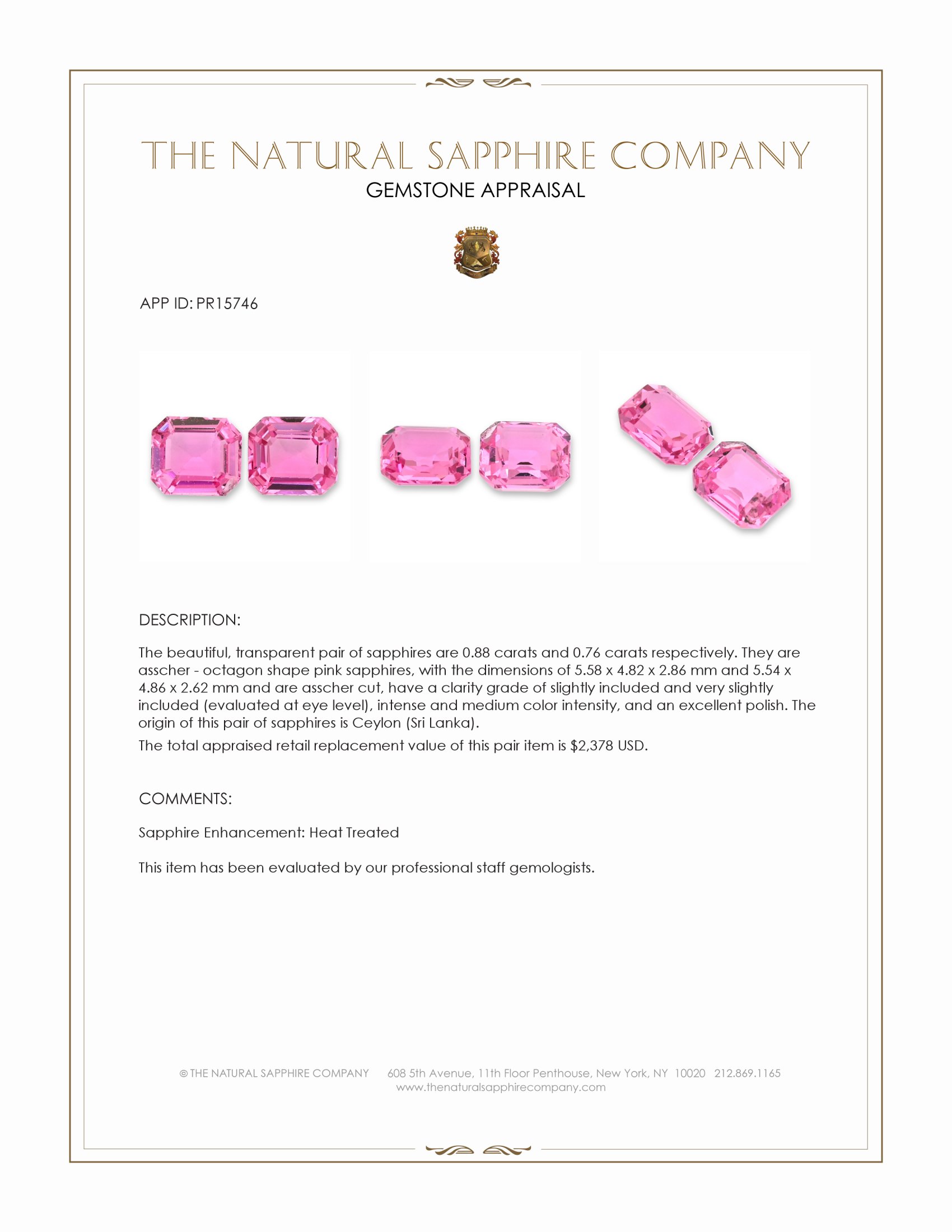 1.64 Ct.Tw. Pink Sapphire Pair from Ceylon (Sri Lanka)