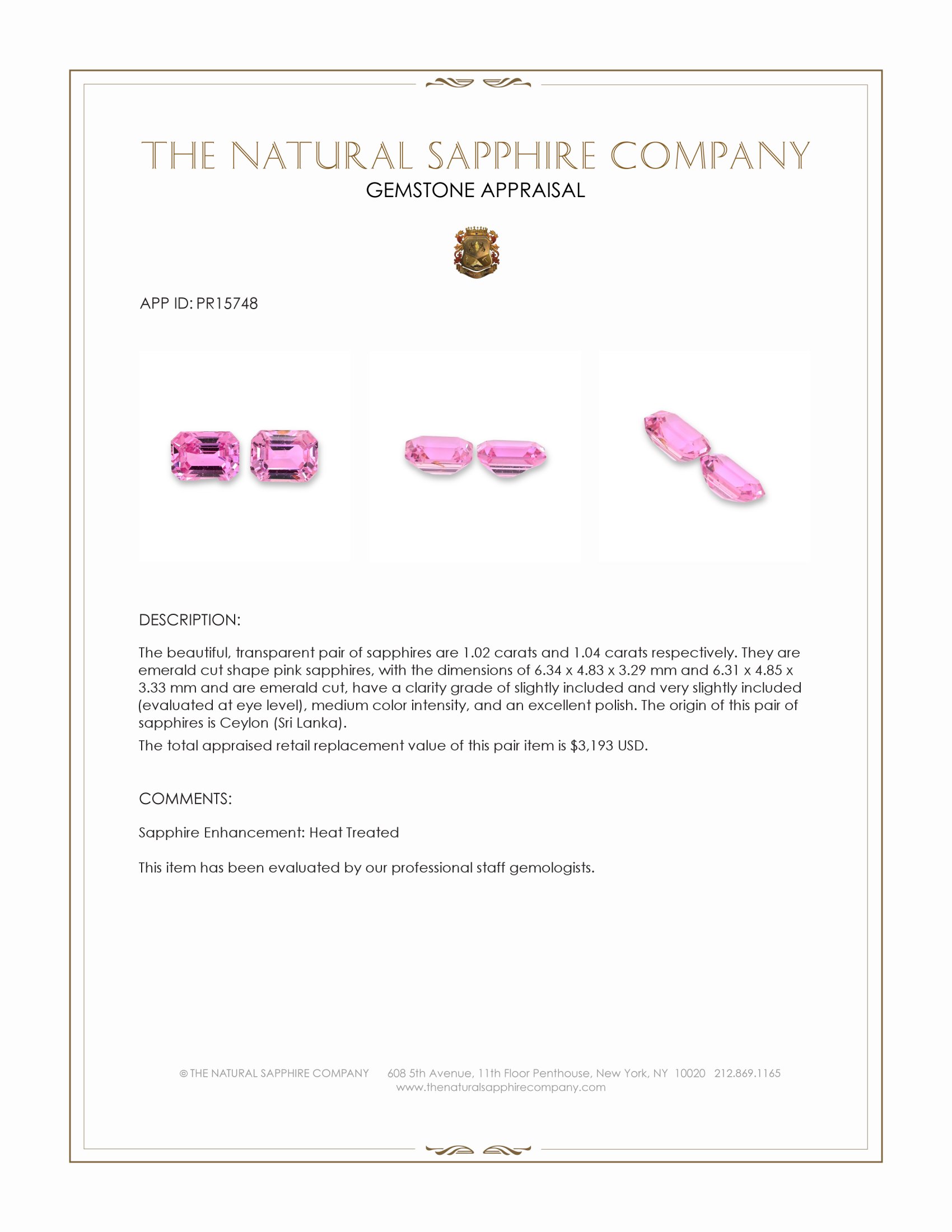 2.06 Ct.Tw. Pink Sapphire Pair from Ceylon (Sri Lanka)