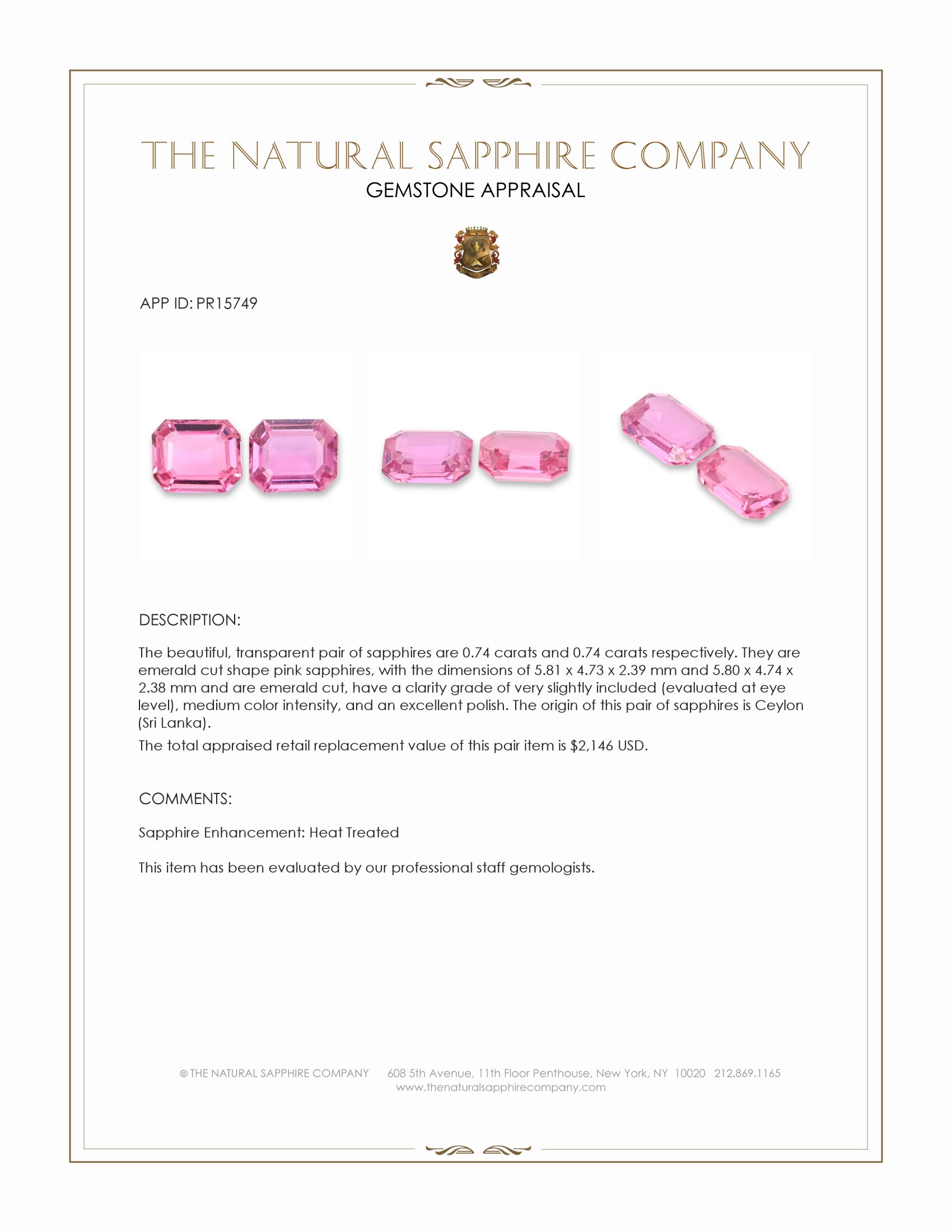 1.48 Ct.Tw. Pink Sapphire Pair from Ceylon (Sri Lanka)