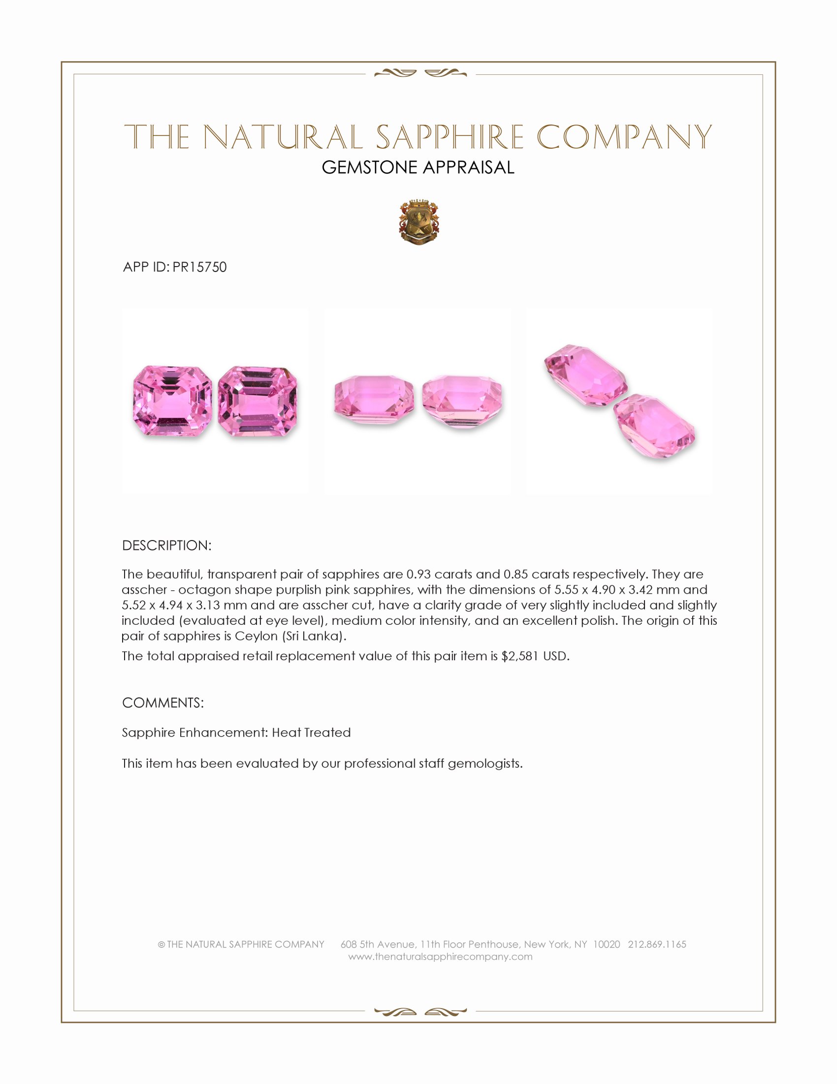 1.78 Ct.Tw. Purplish Pink Sapphire Pair from Ceylon (Sri Lanka)
