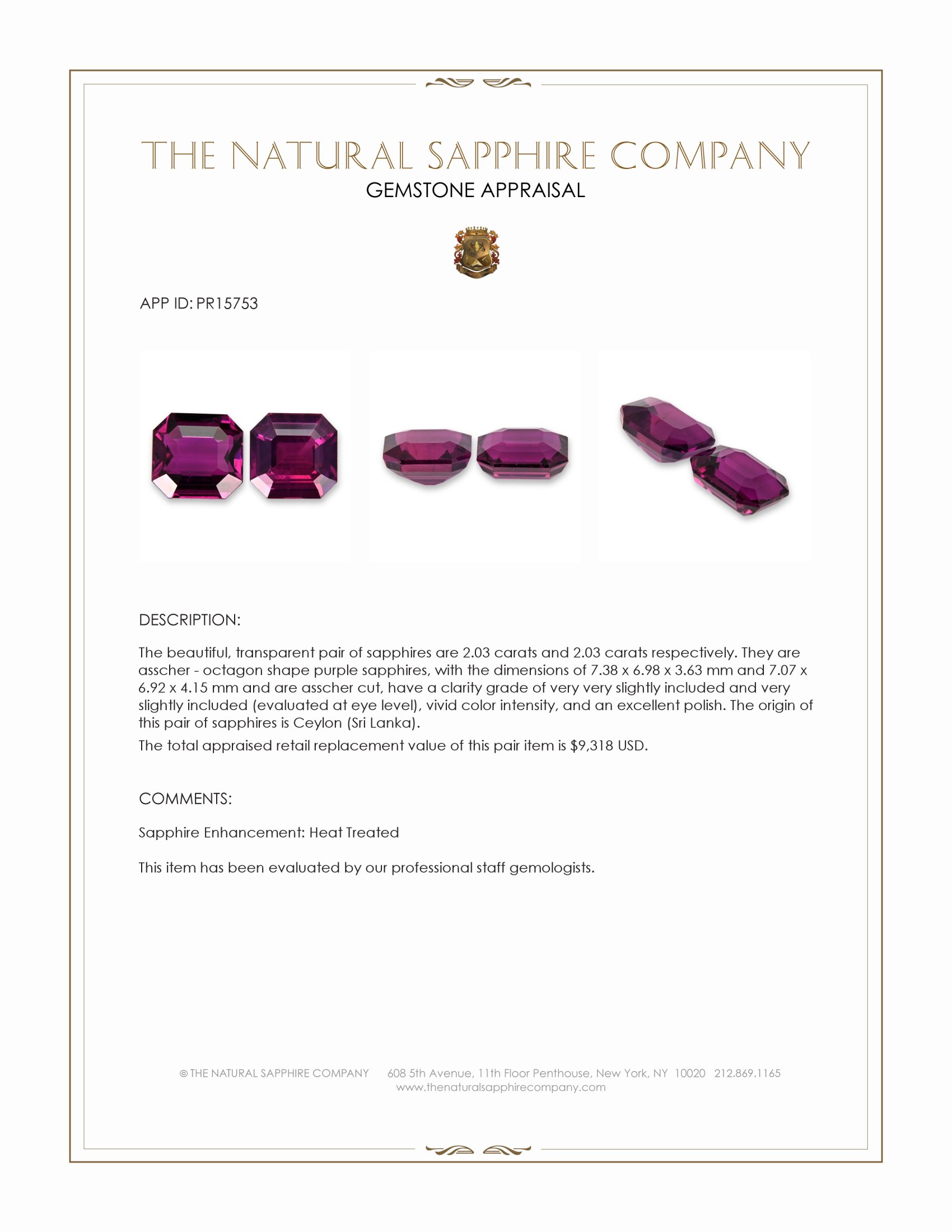 4.06 Ct.Tw. Purple Sapphire Pair from Ceylon (Sri Lanka)