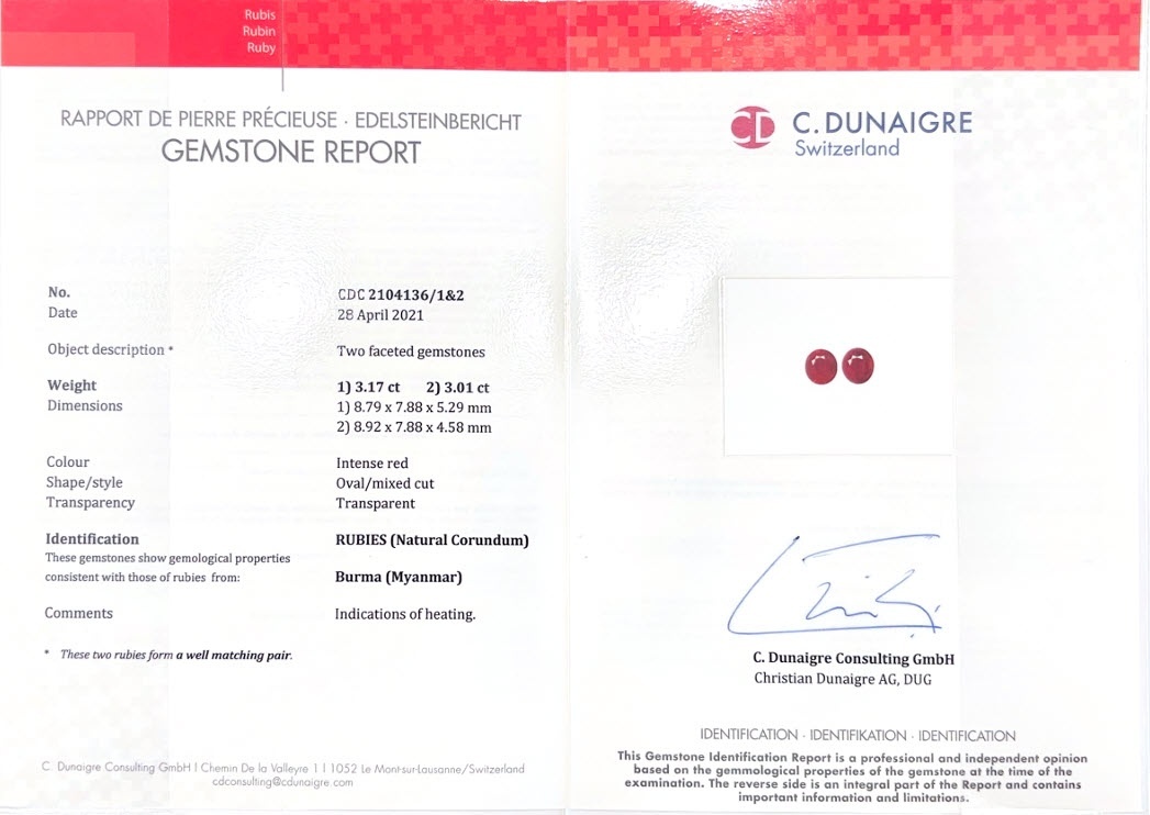 6.18 Ct.Tw. Ruby Pair from Burma (Myanmar)