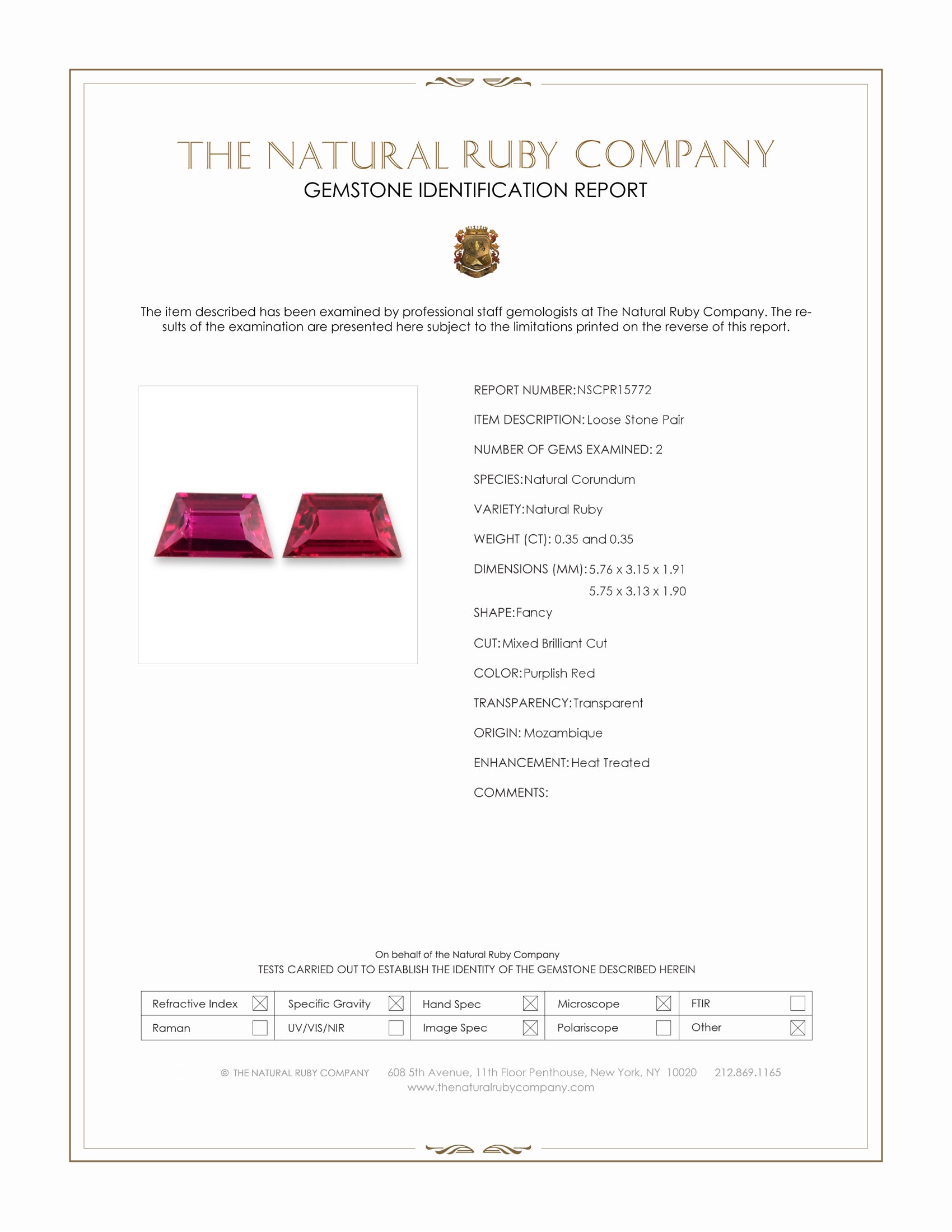 0.70 Ct.Tw. Purplish Red Ruby Pair from Mozambique