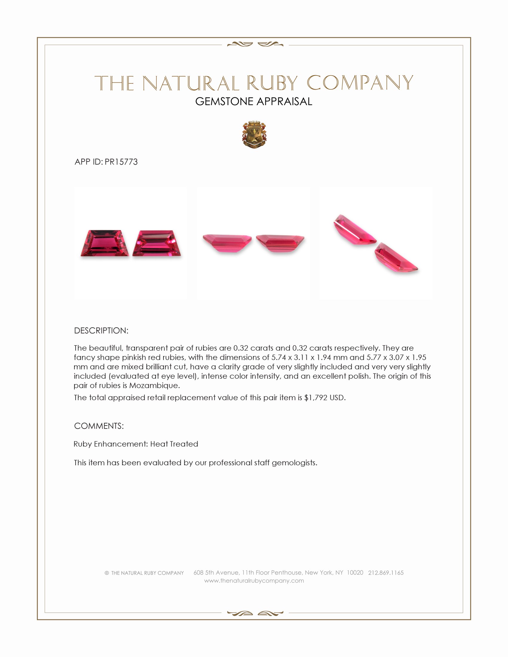 0.64 Ct.Tw. Pinkish Red Ruby Pair from Mozambique