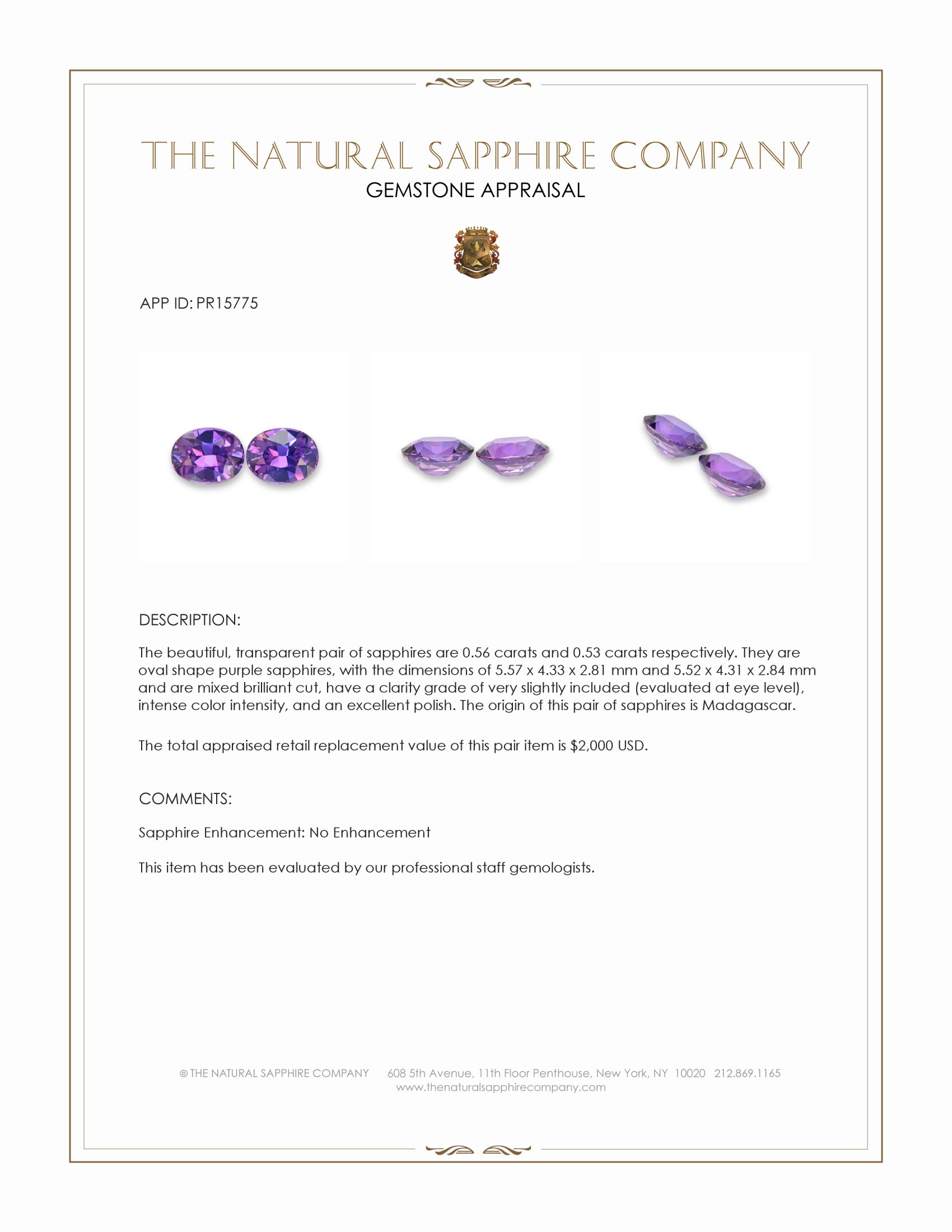 1.09 Ct.Tw. Purple Sapphire Pair from Madagascar