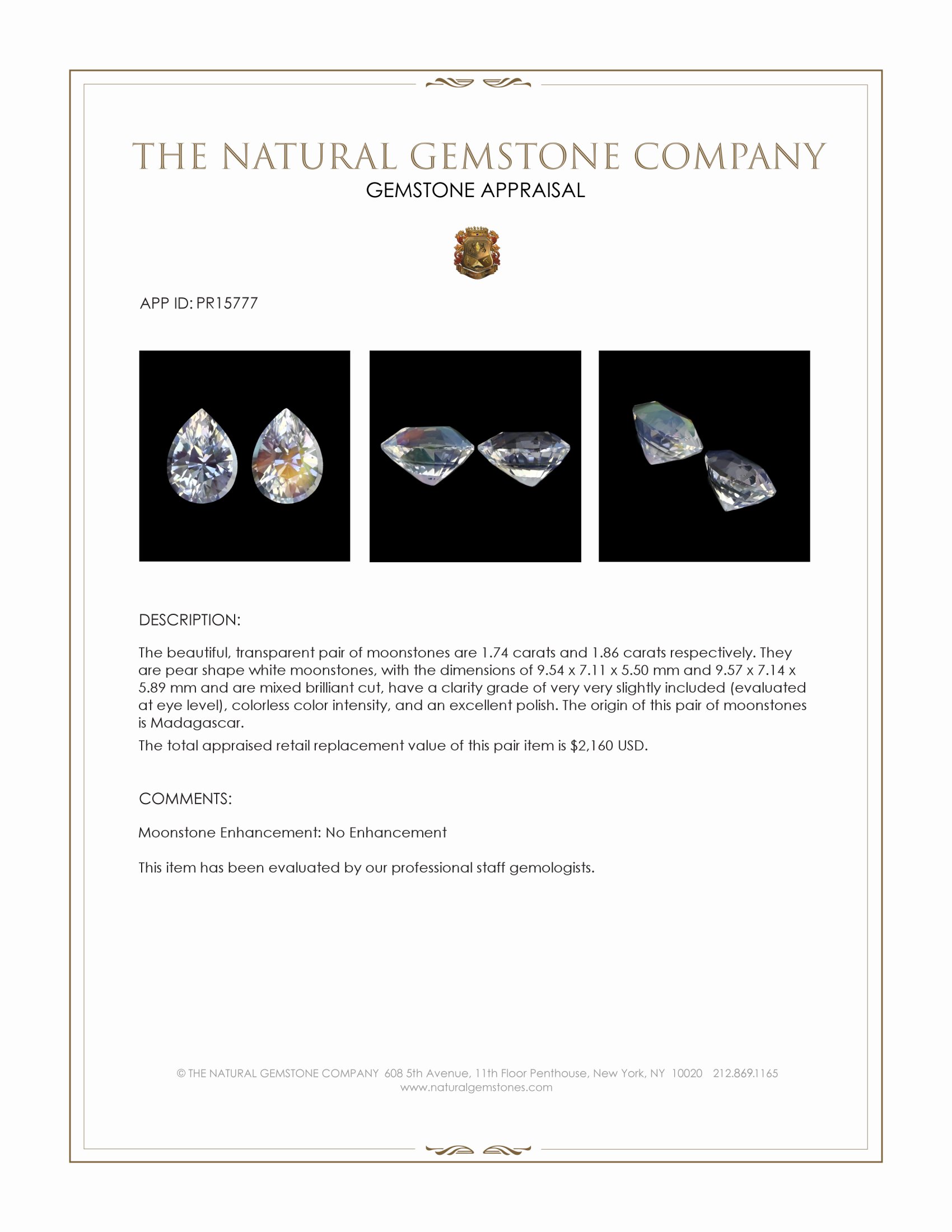 3.60 Ct.Tw. White Moonstone Pair from Madagascar