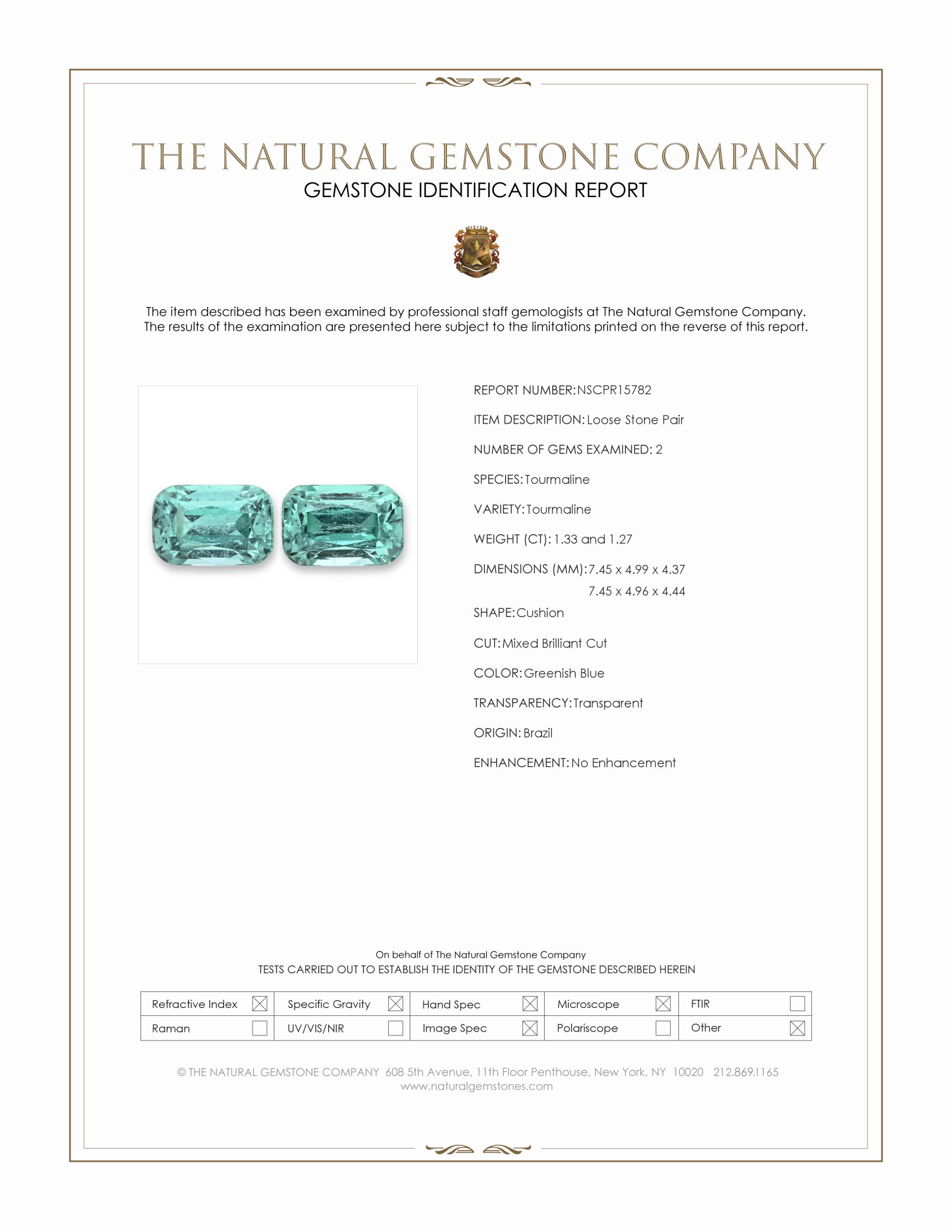 2.60 Ct.Tw. Greenish Blue Tourmaline Pair from Brazil