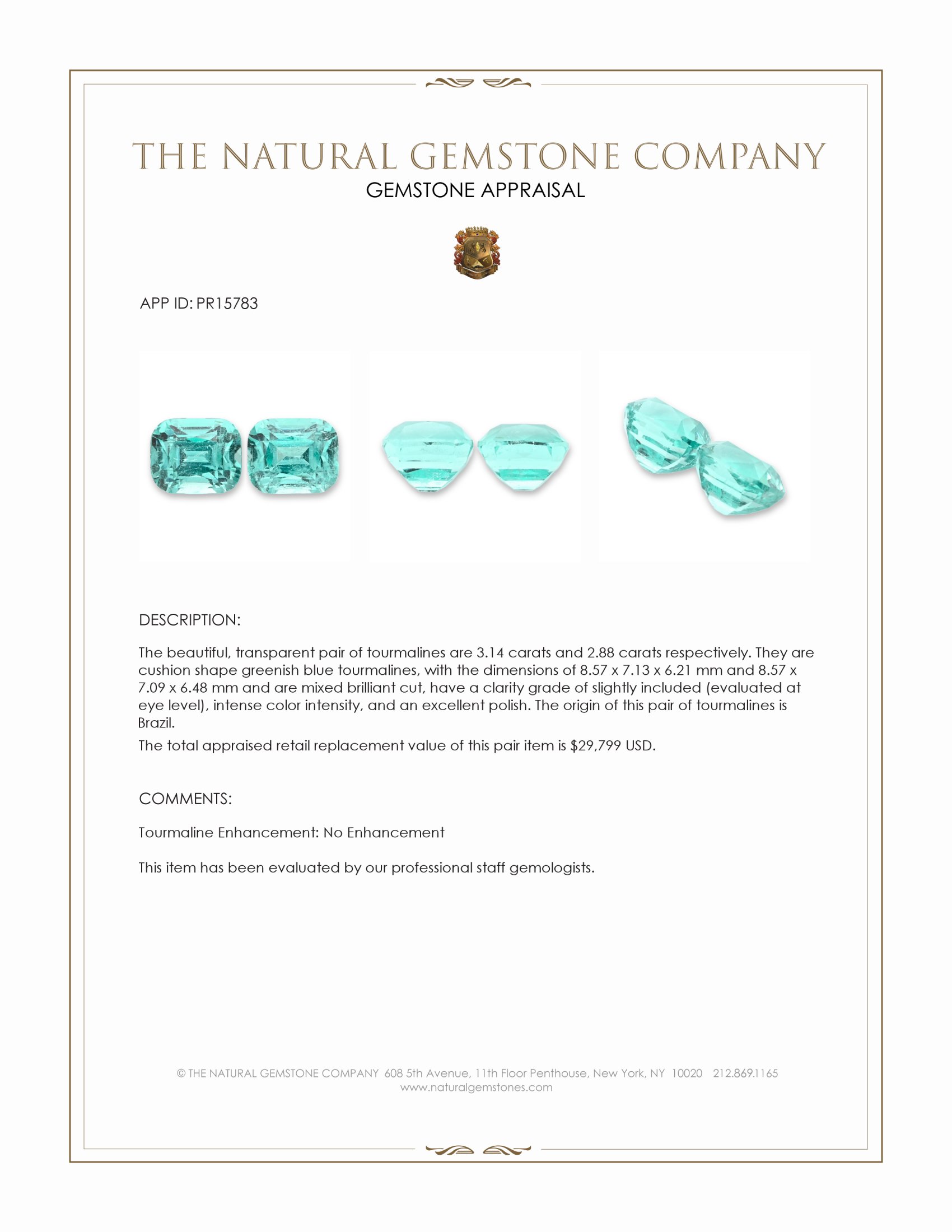 6.02 Ct.Tw. Greenish Blue Tourmaline Pair from Brazil