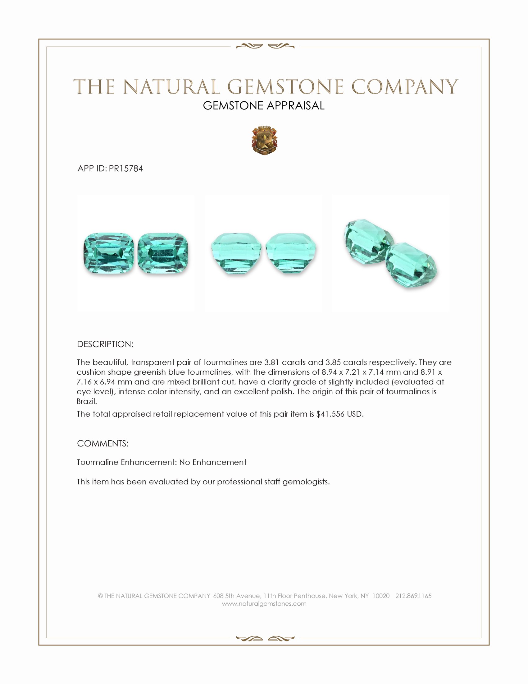 7.66 Ct.Tw. Greenish Blue Tourmaline Pair from Brazil