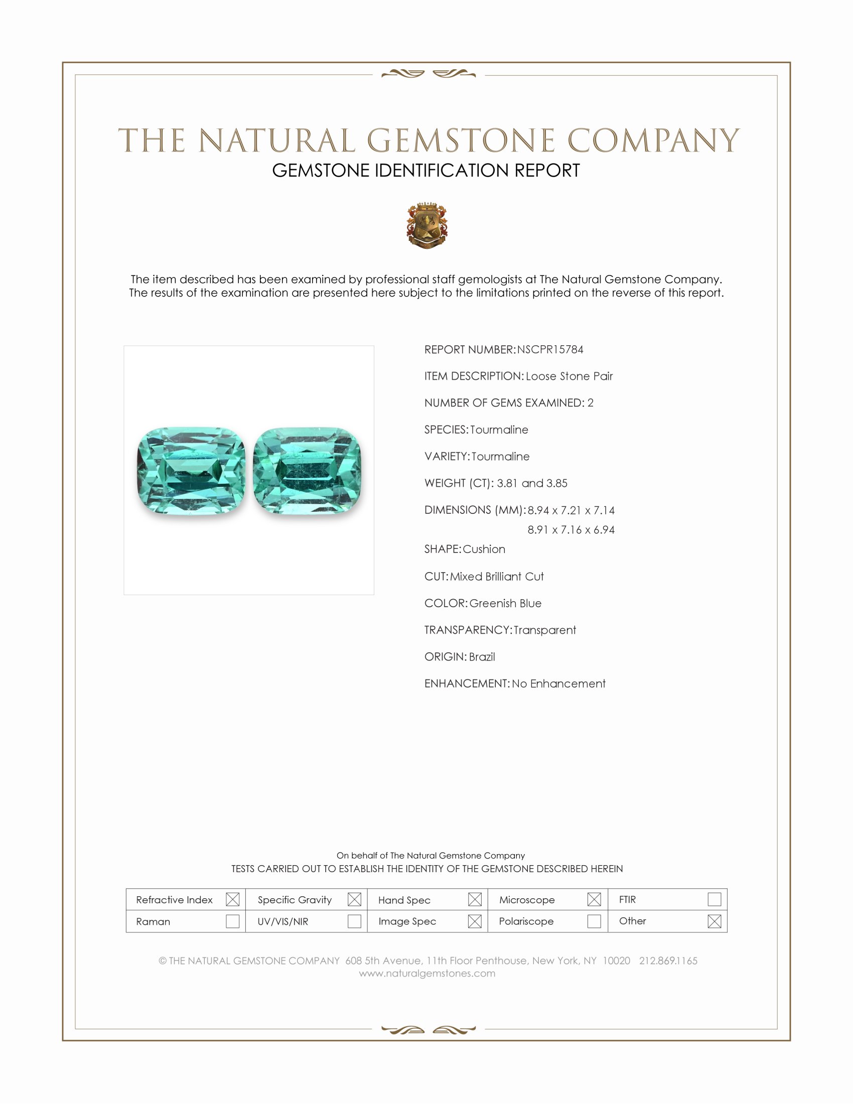 7.66 Ct.Tw. Greenish Blue Tourmaline Pair from Brazil
