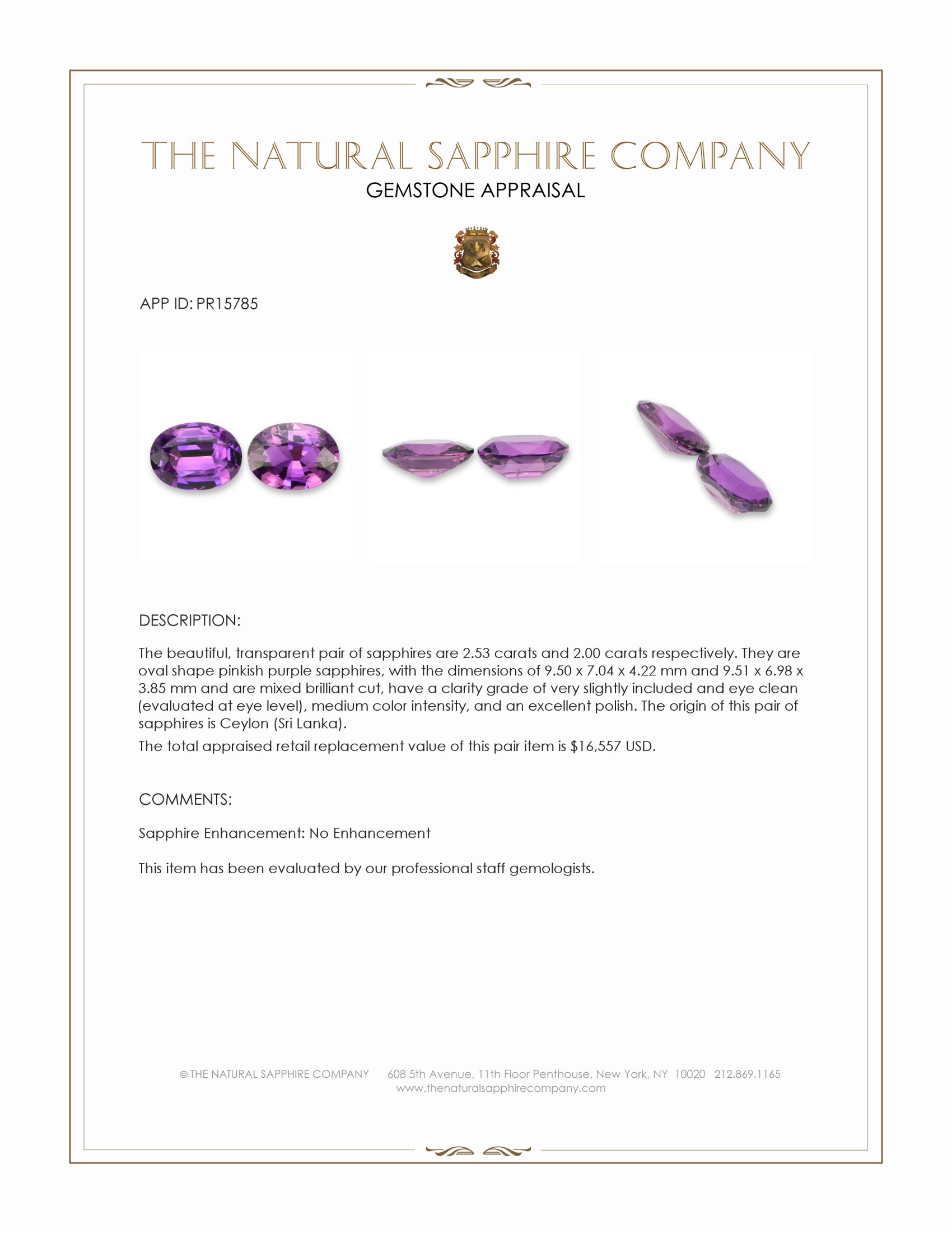 4.53 Ct.Tw. Pinkish Purple Sapphire Pair from Ceylon (Sri Lanka)
