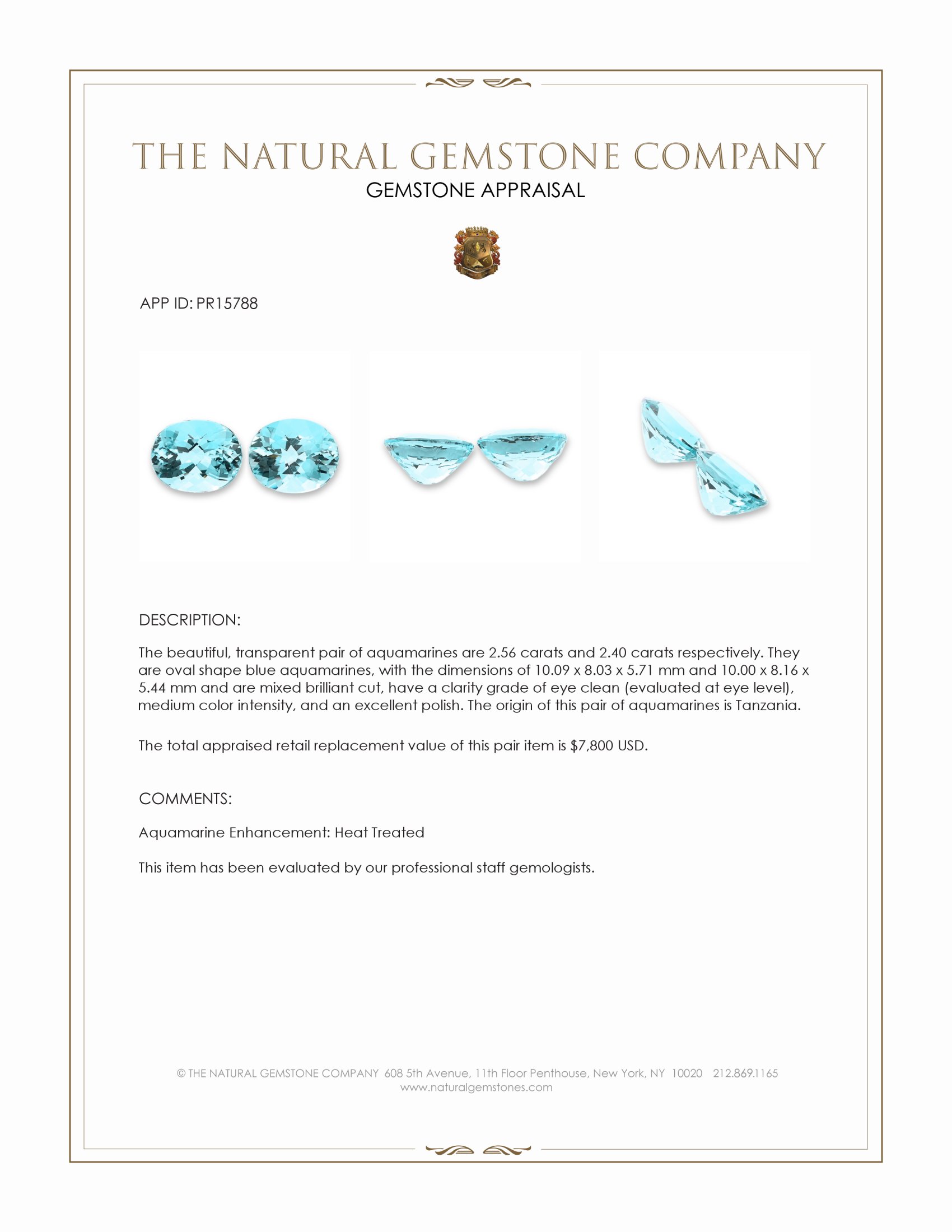 4.96 Ct.Tw. Blue Aquamarine Pair from Tanzania