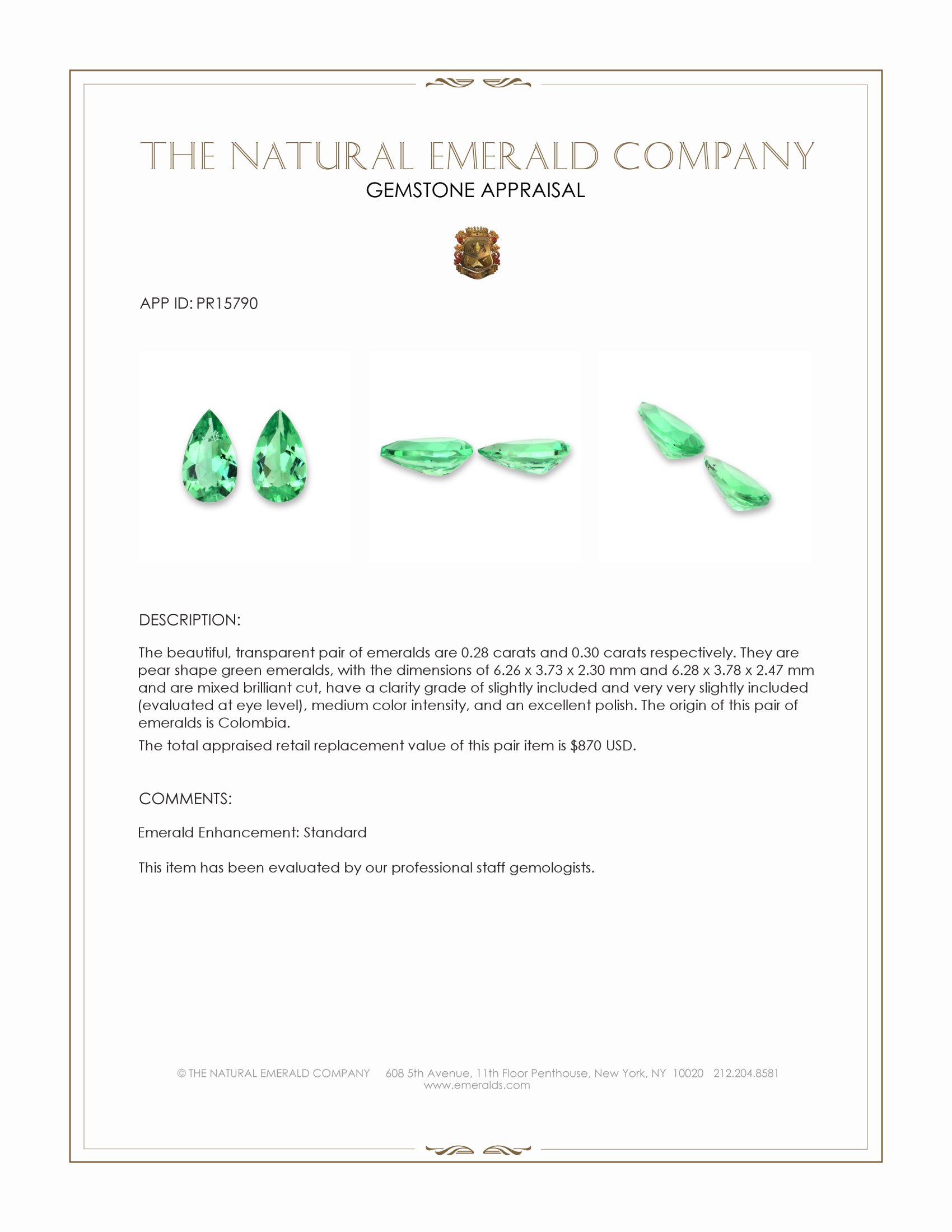 0.58 Ct.Tw. Emerald Pair from Colombia