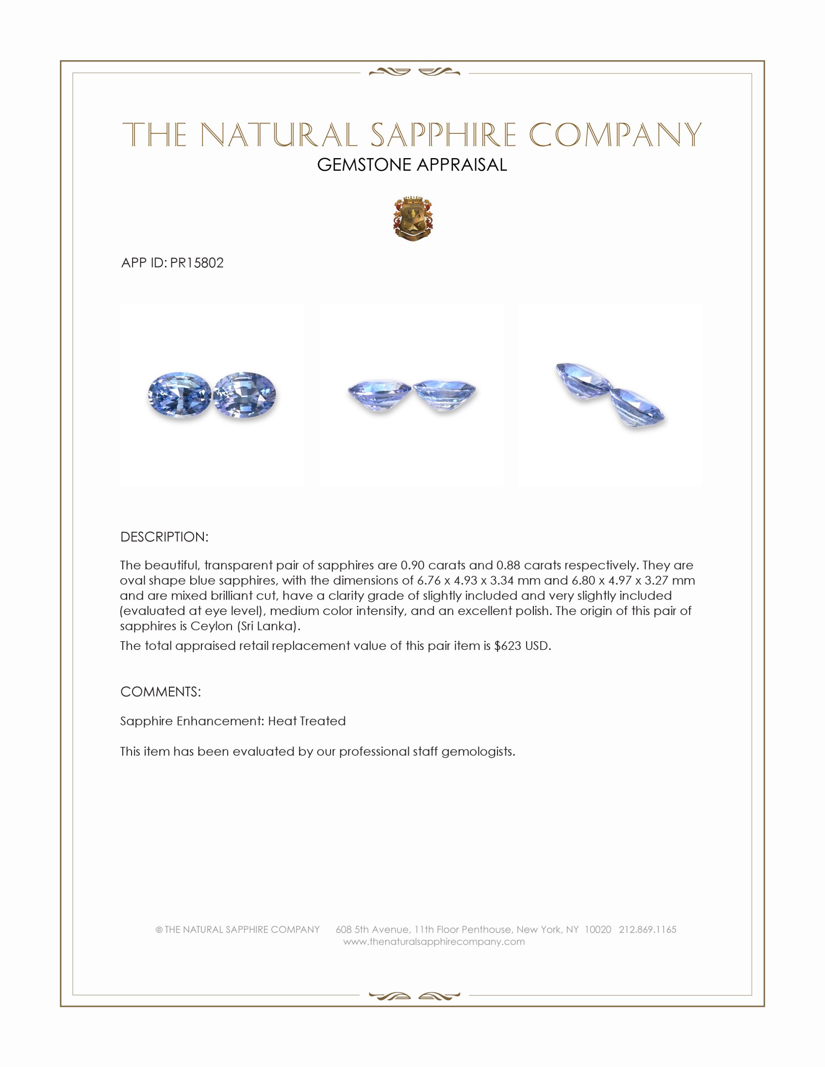 1.78 Ct.Tw. Blue Sapphire Pair from Ceylon (Sri Lanka)