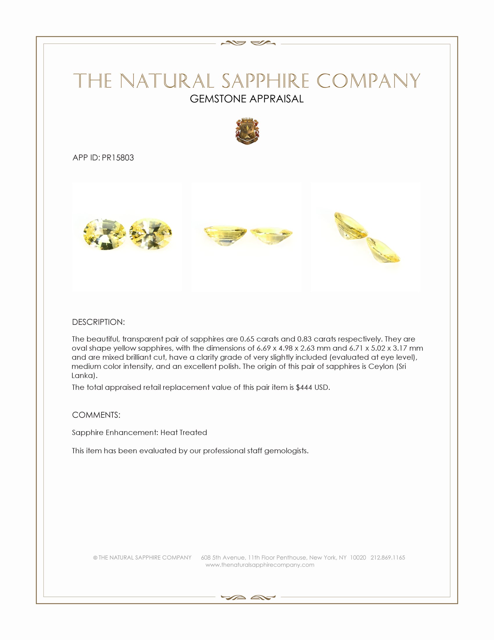 1.48 Ct.Tw. Yellow Sapphire Pair from Ceylon (Sri Lanka)