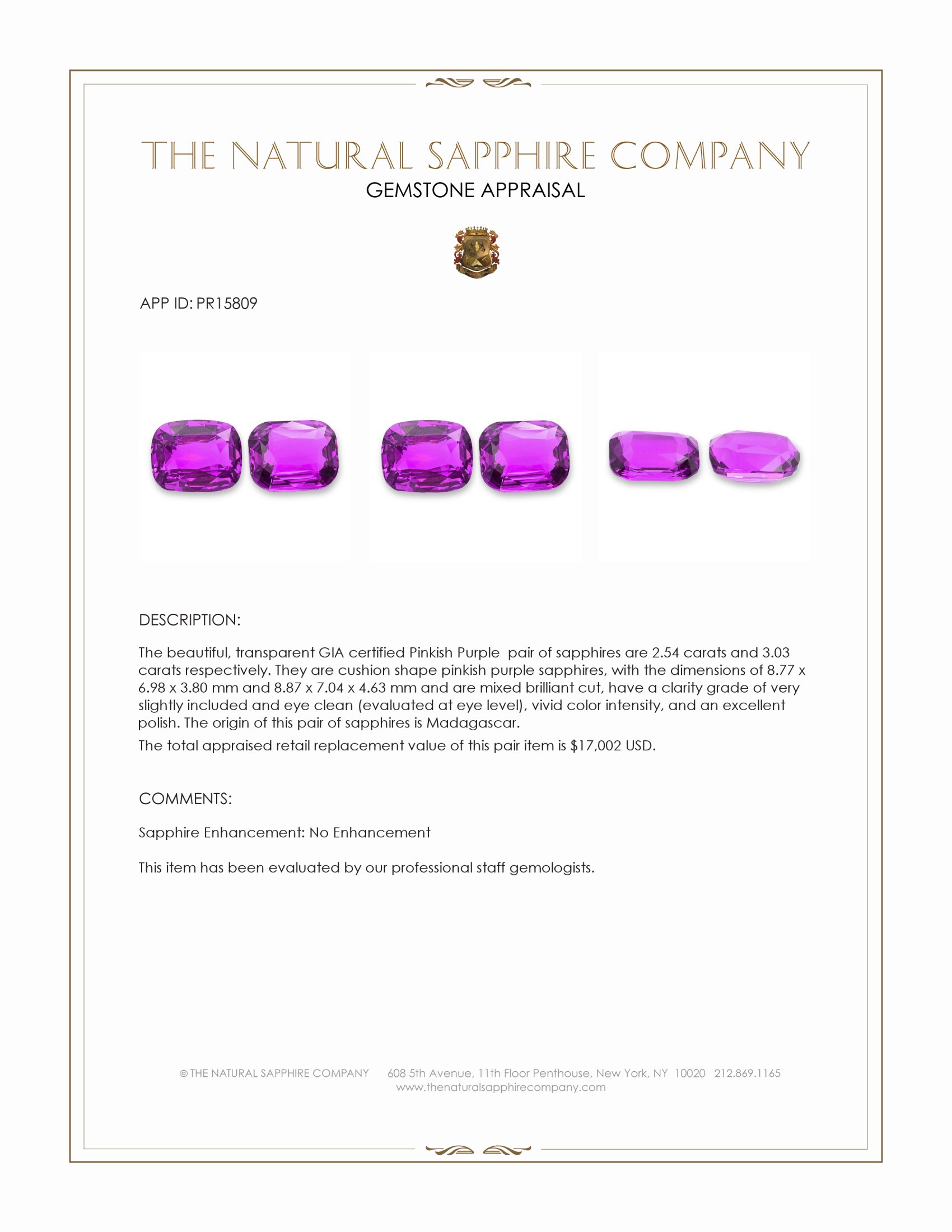 5.57 Ct.Tw. Pinkish Purple Sapphire Pair from Madagascar