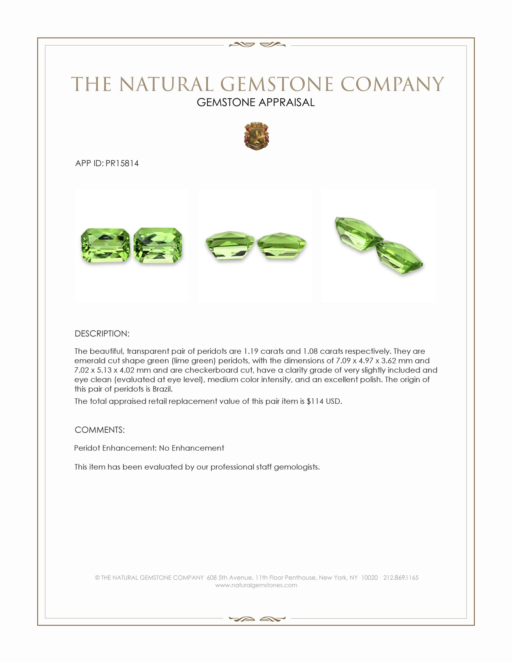 2.27 Ct.Tw. Green (Lime Green) Peridot Pair from Brazil