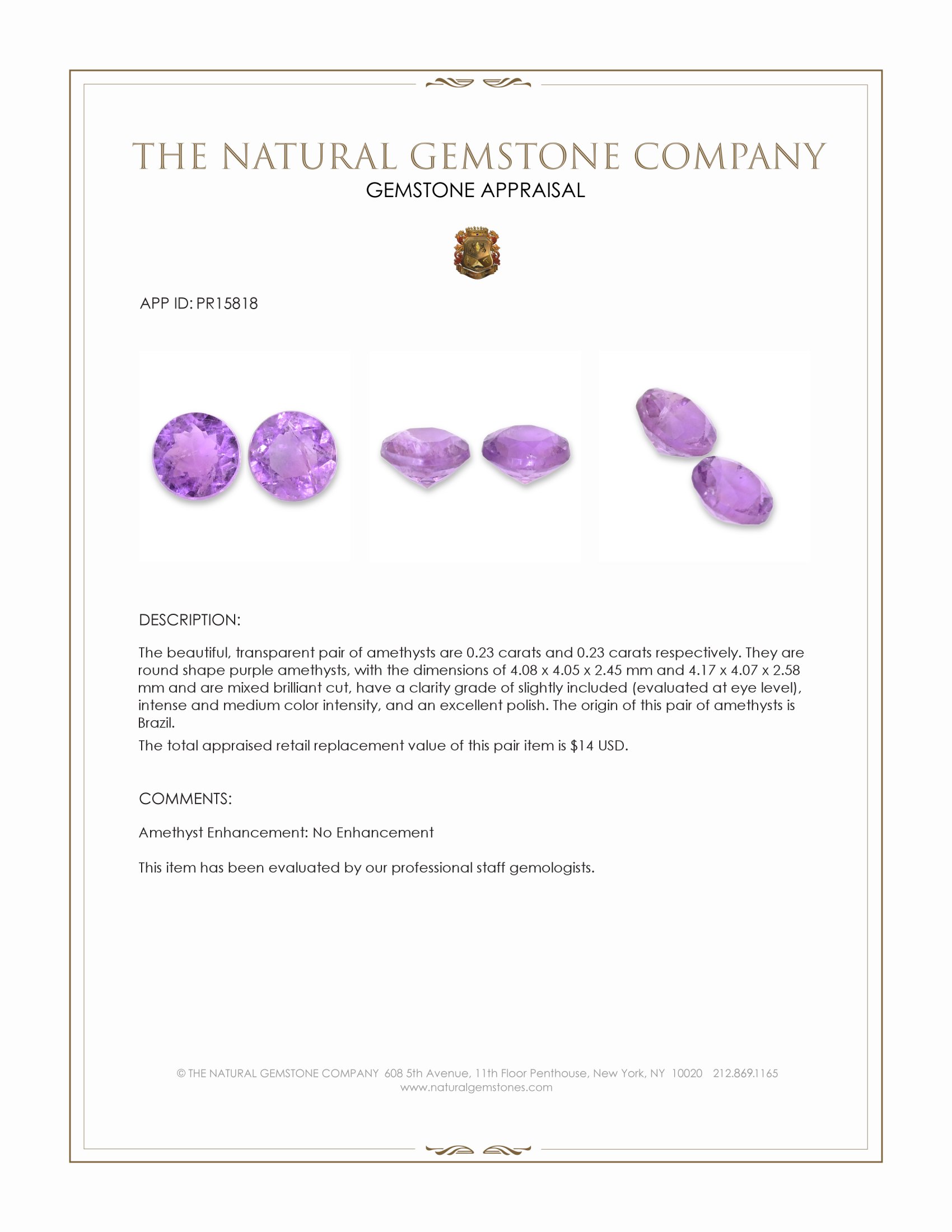 0.46 Ct.Tw. Purple Amethyst Pair from Brazil