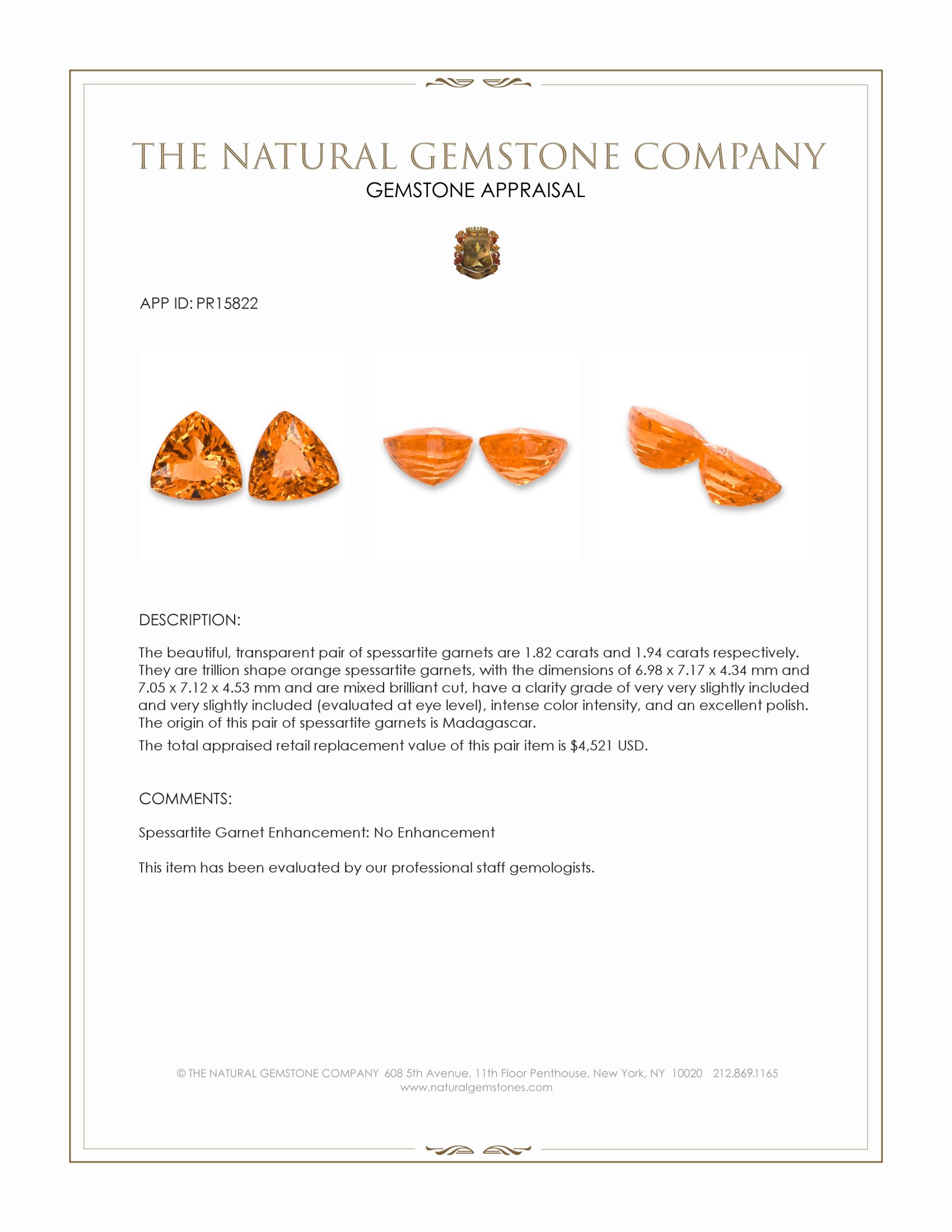 3.76 Ct.Tw. Orange Spessartite Garnet Pair from Madagascar