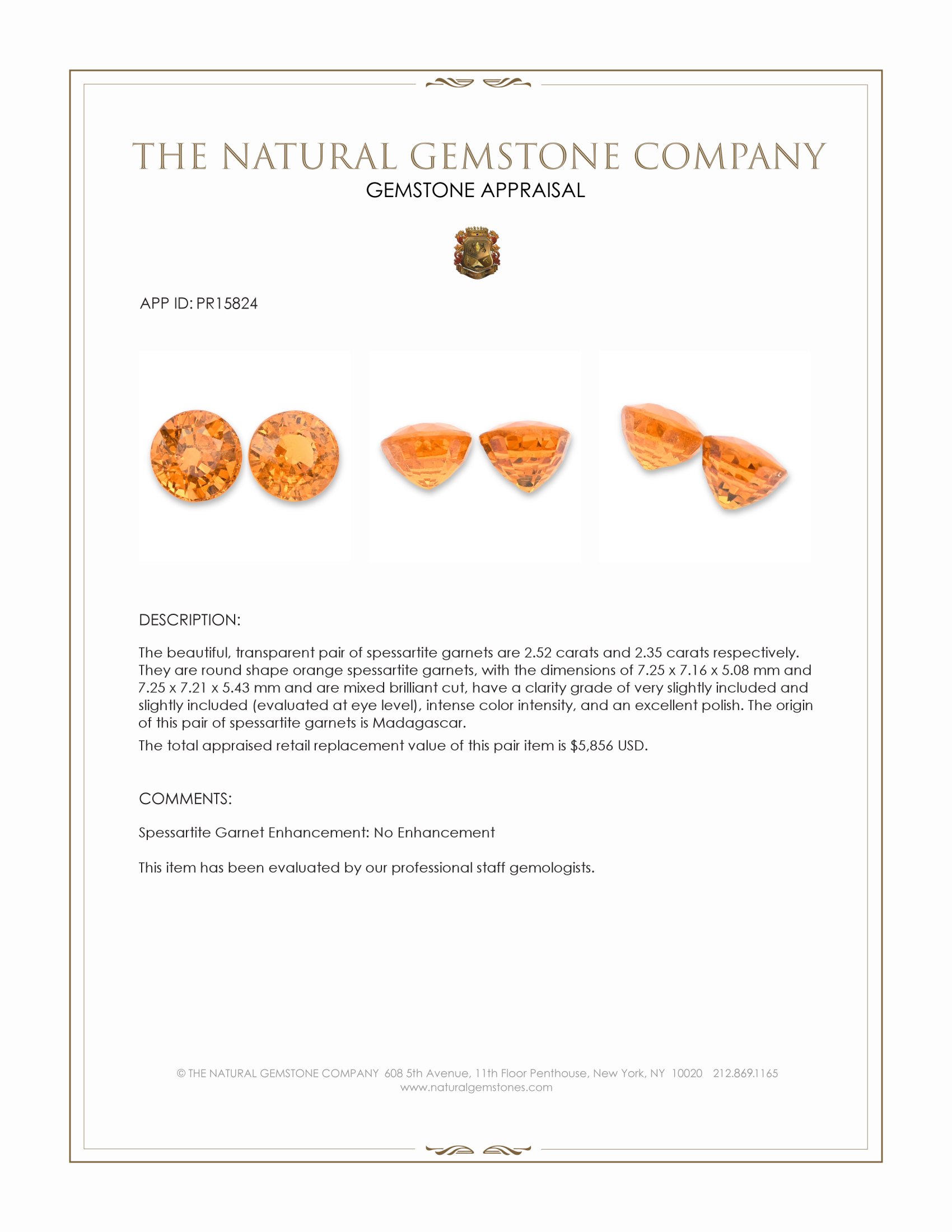 4.87 Ct.Tw. Orange Spessartite Garnet Pair from Madagascar