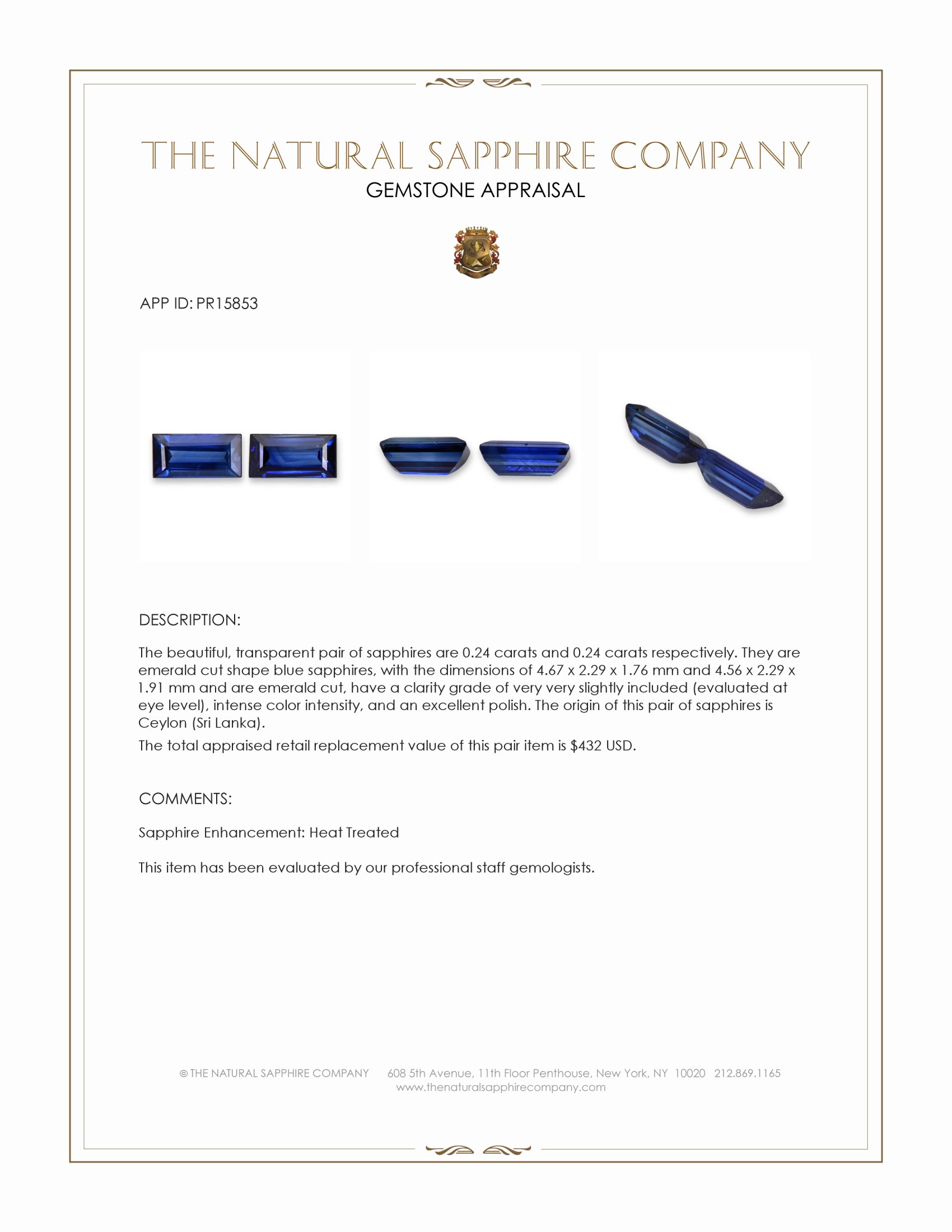 0.48 Ct.Tw. Blue Sapphire Pair from Ceylon (Sri Lanka)
