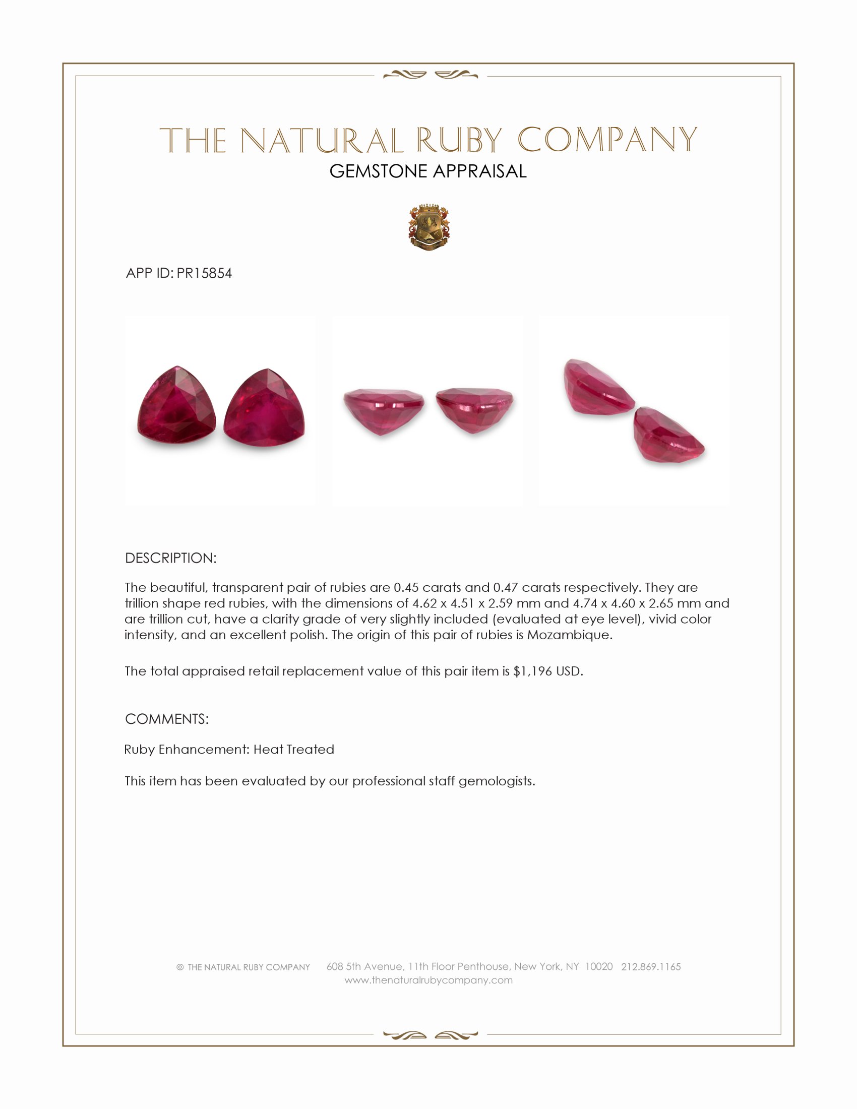 0.92 Ct.Tw. Ruby Pair from Mozambique