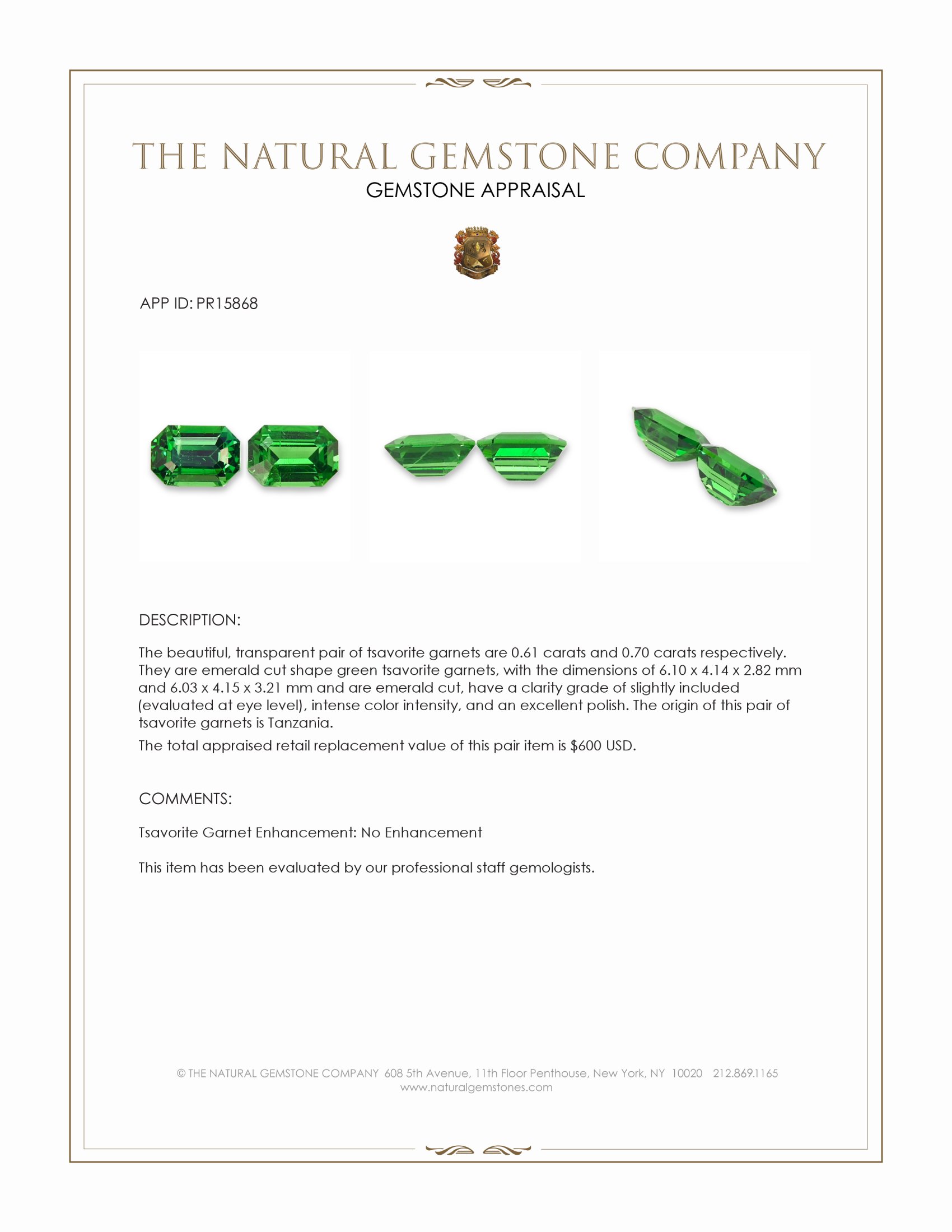 1.31 Ct.Tw. Tsavorite Garnet Pair from Tanzania