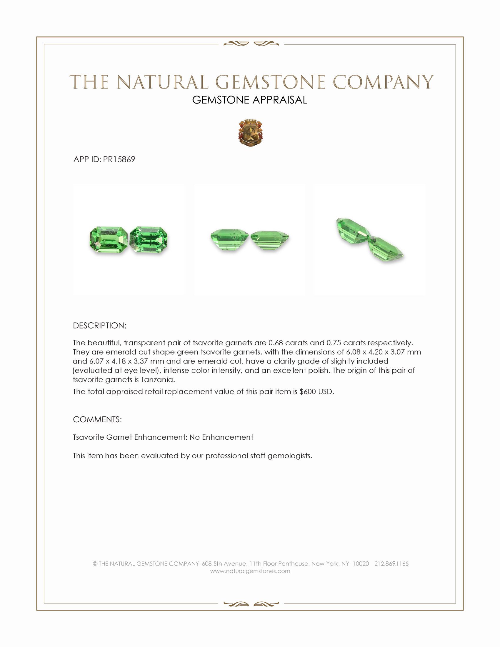 1.43 Ct.Tw. Tsavorite Garnet Pair from Tanzania