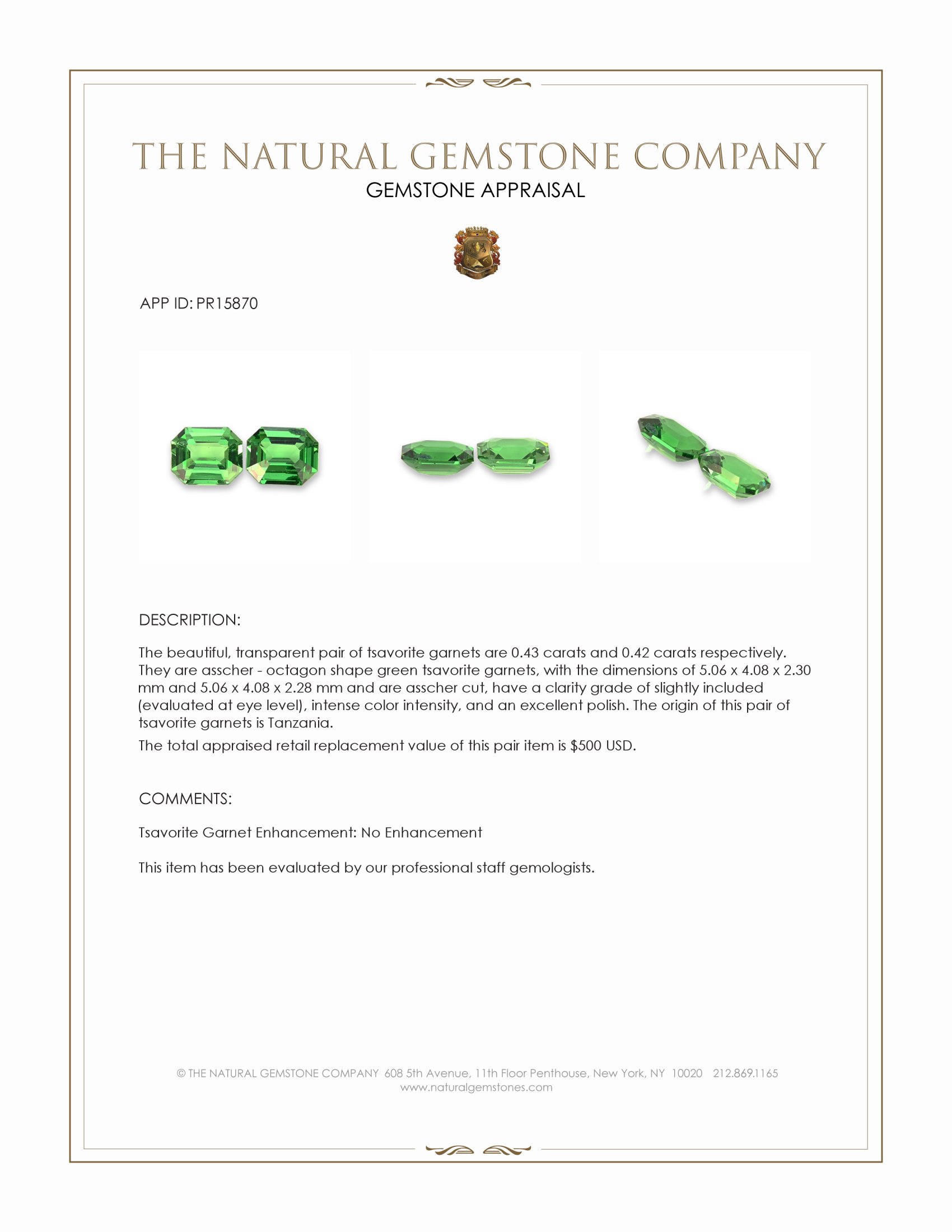 0.85 Ct.Tw. Tsavorite Garnet Pair from Tanzania