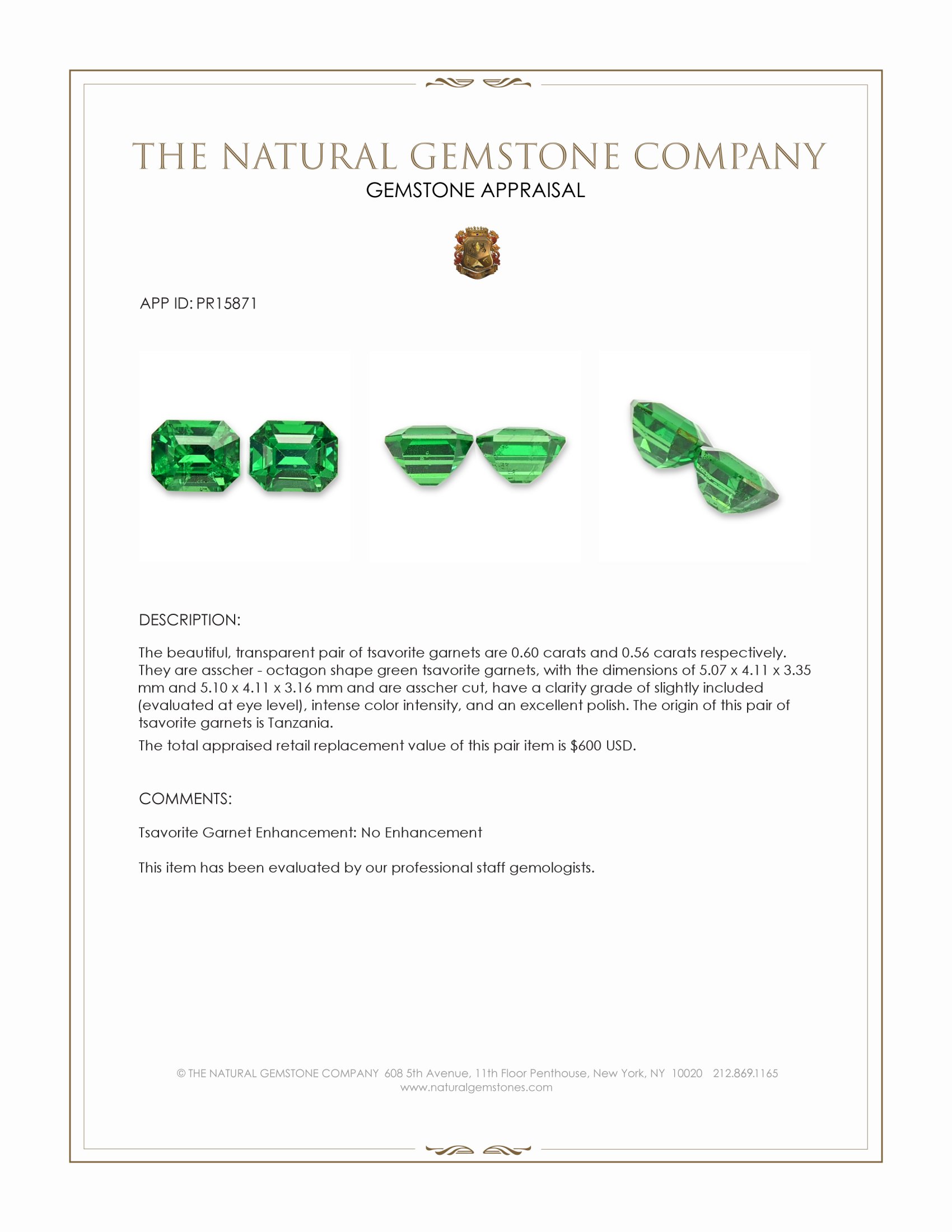 1.16 Ct.Tw. Tsavorite Garnet Pair from Tanzania