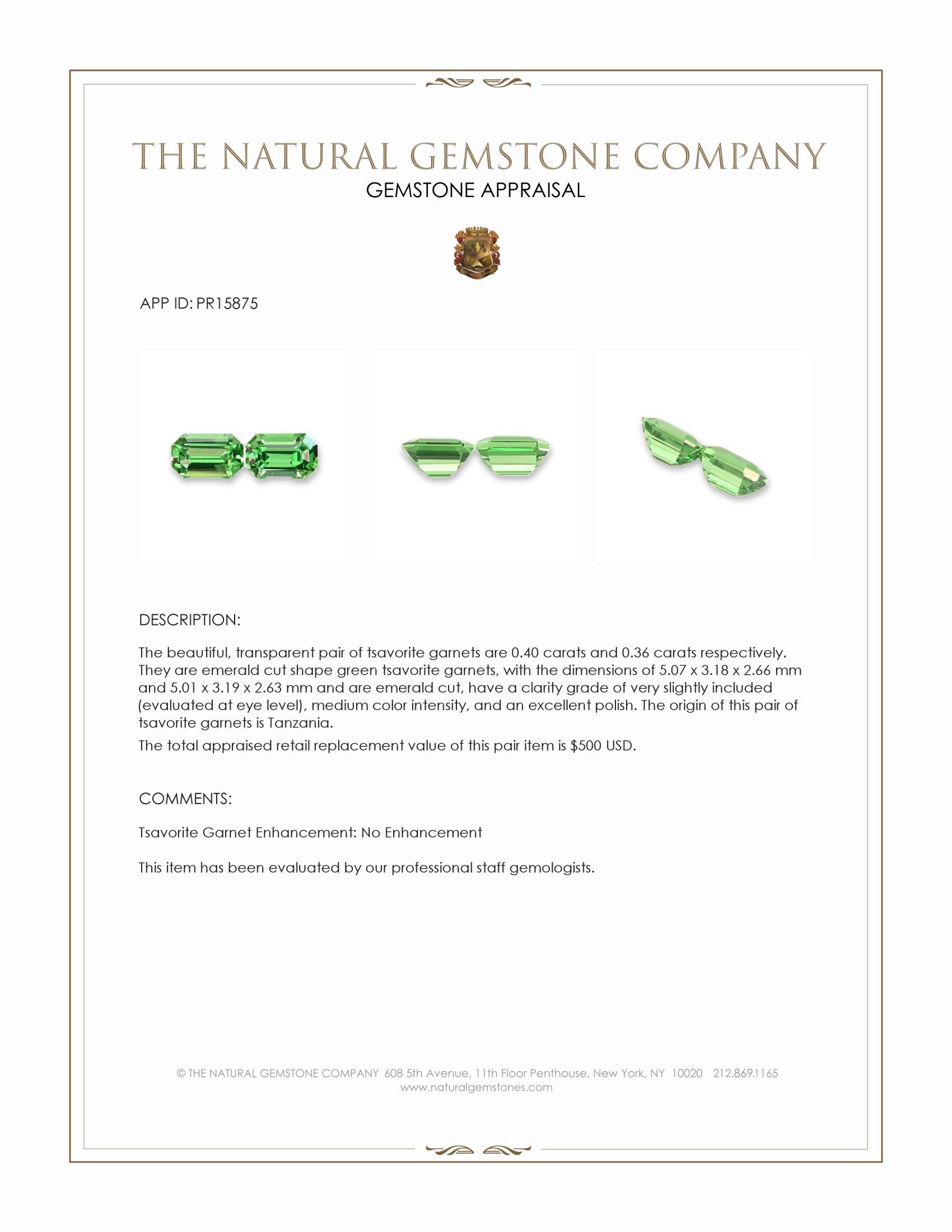 0.76 Ct.Tw. Tsavorite Garnet Pair from Tanzania