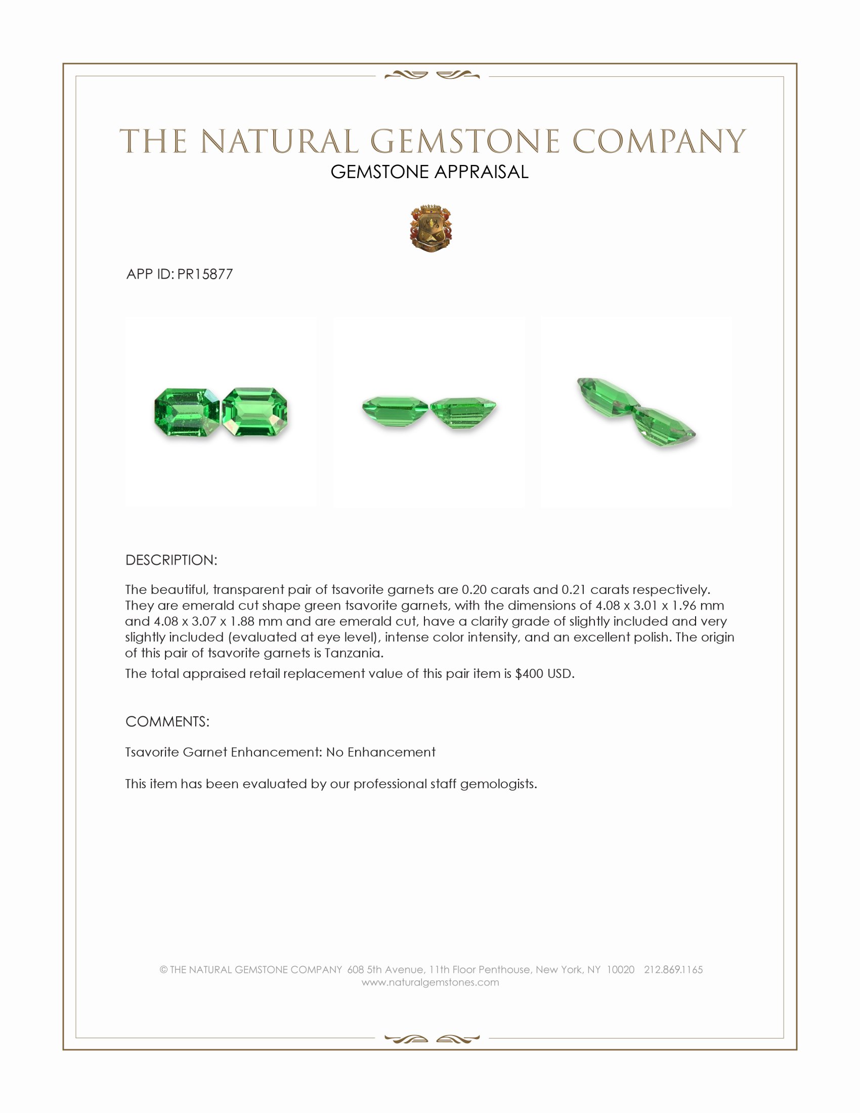 0.41 Ct.Tw. Tsavorite Garnet Pair from Tanzania