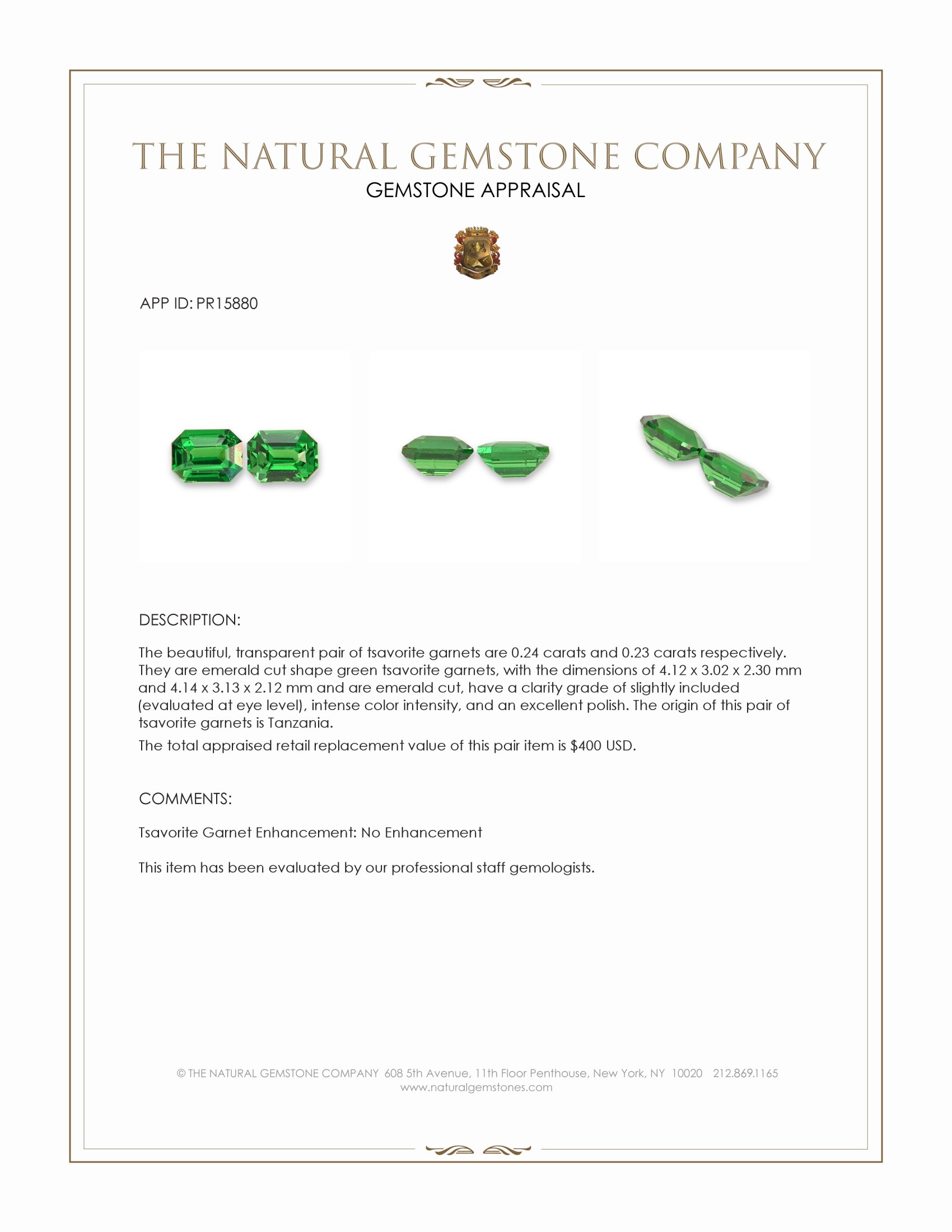 0.47 Ct.Tw. Tsavorite Garnet Pair from Tanzania