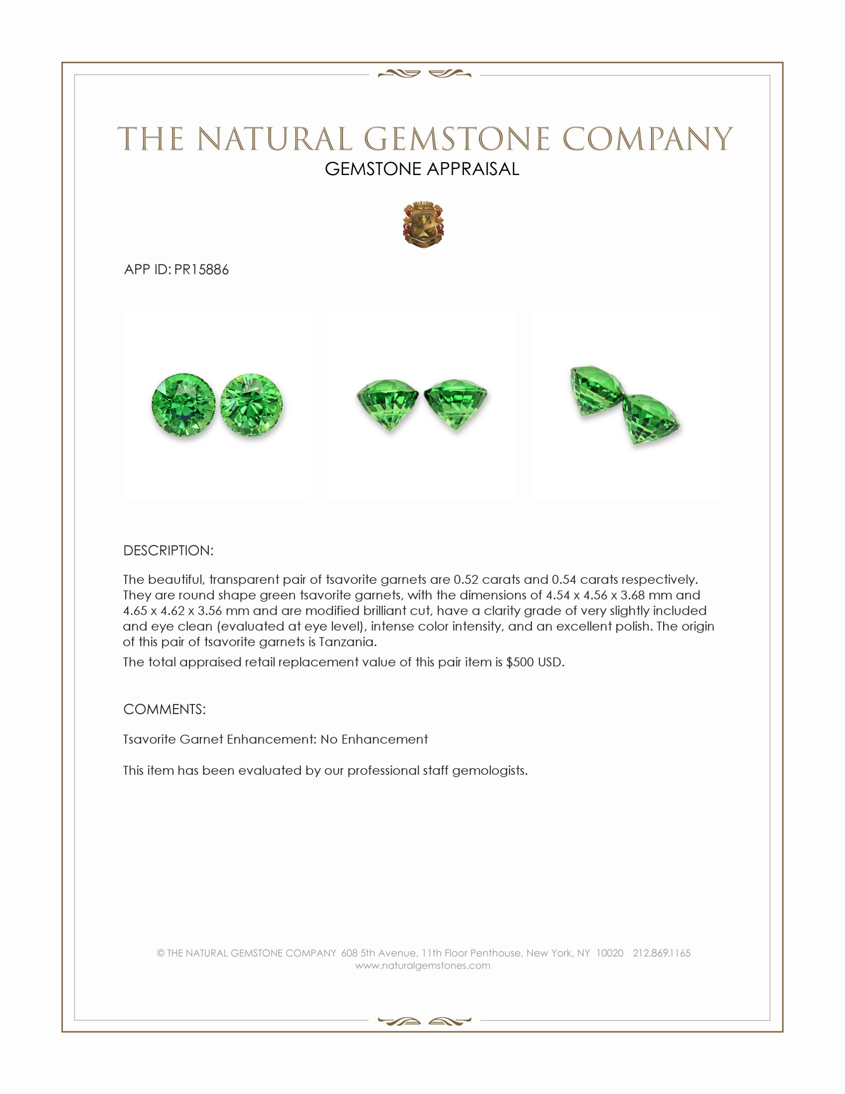 1.06 Ct.Tw. Tsavorite Garnet Pair from Tanzania